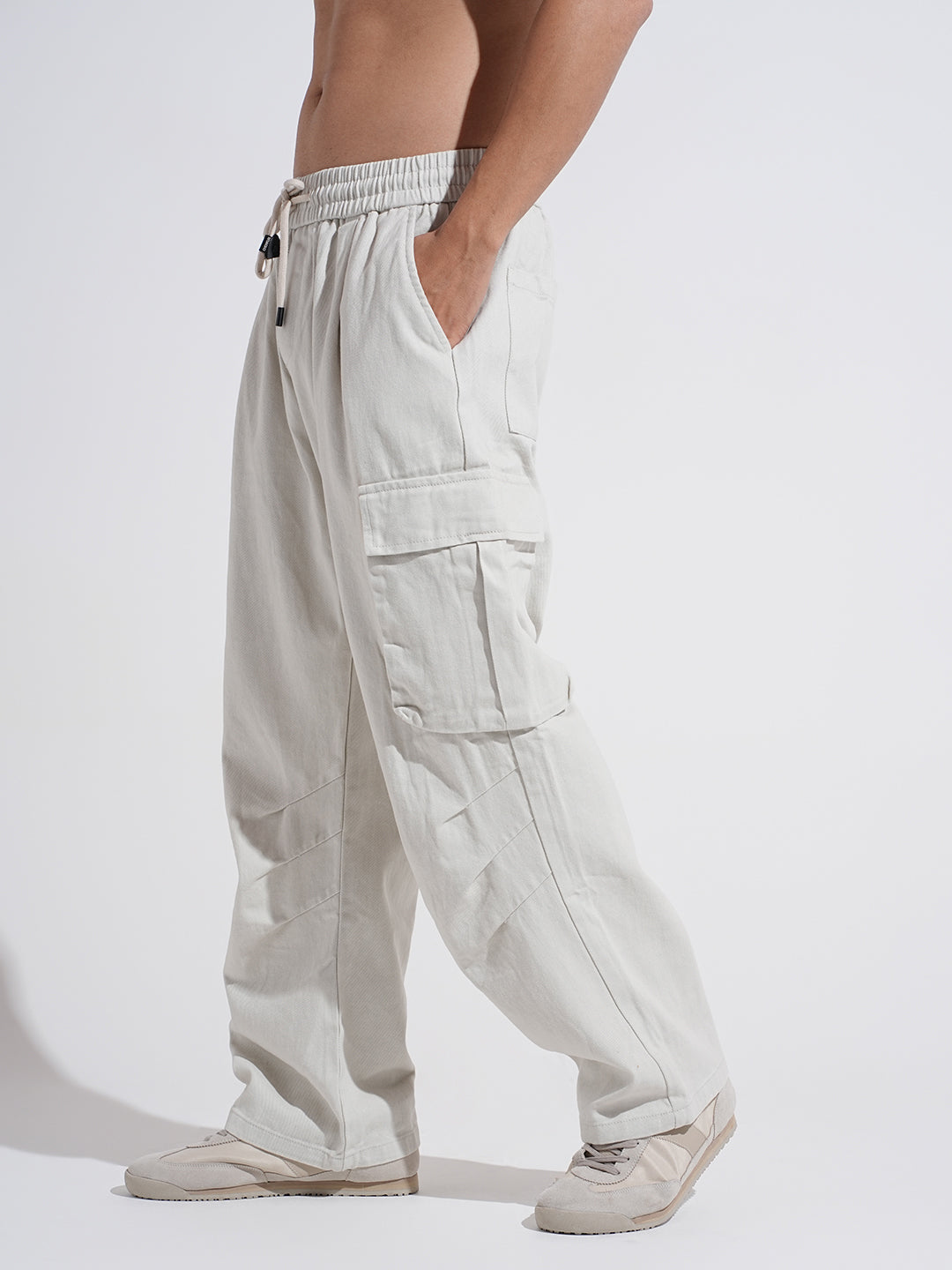 Men's Off White Straight Fit Cargo Trousers