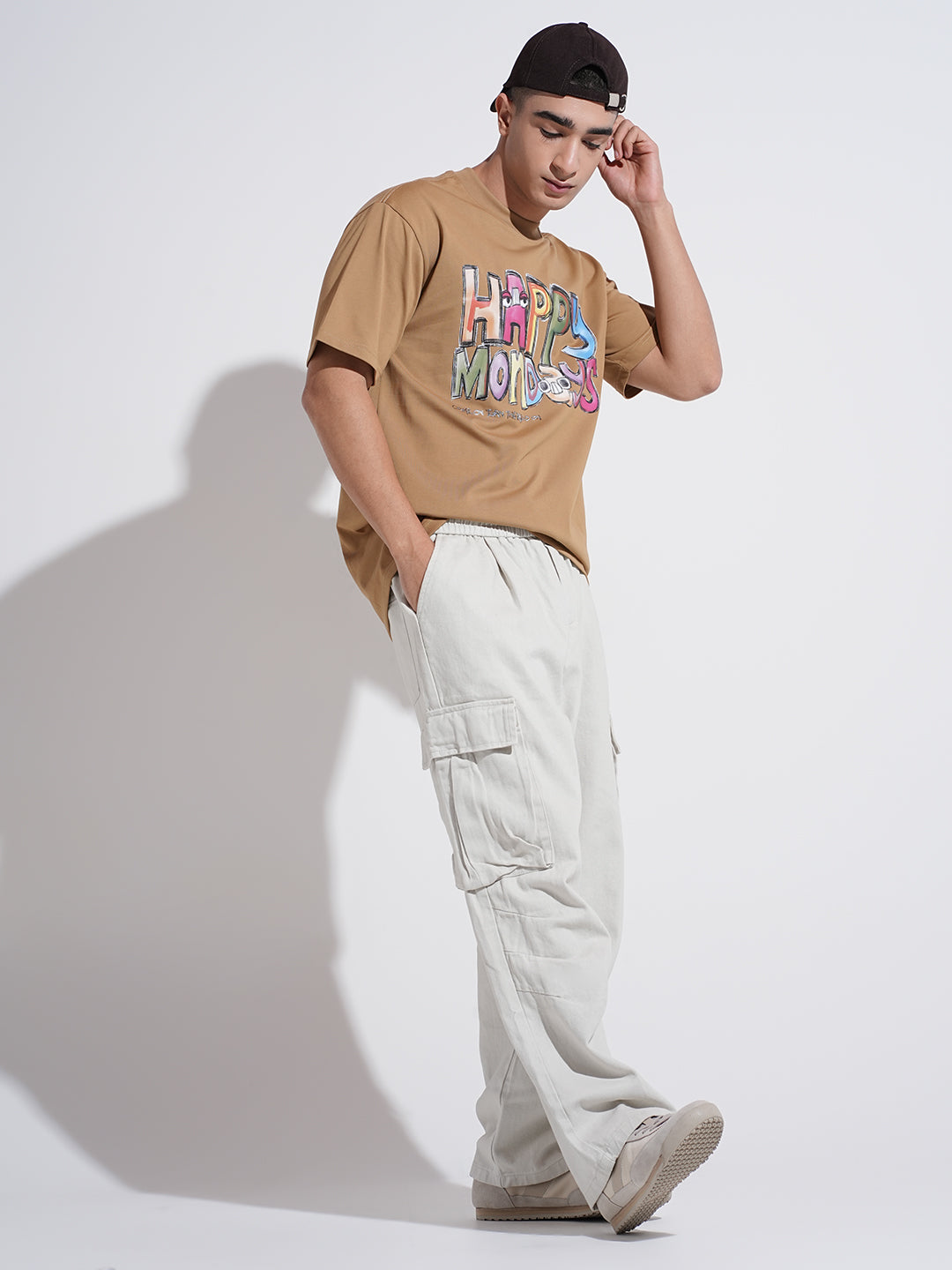 Men's Off White Straight Fit Cargo Trousers