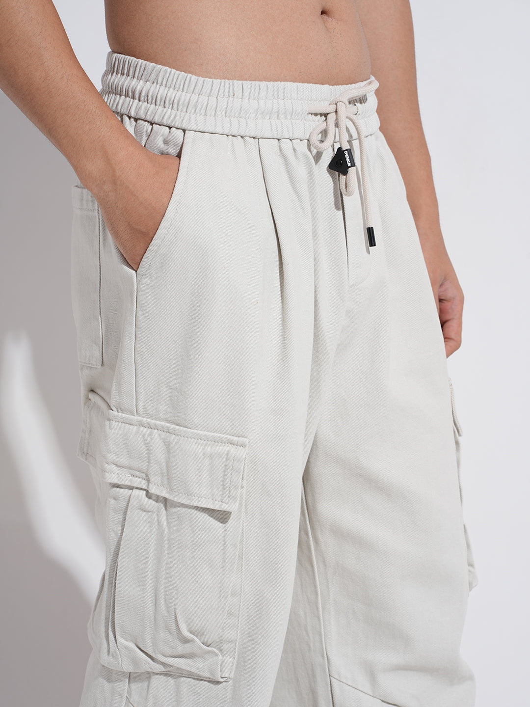 Men's Off White Straight Fit Cargo Trousers