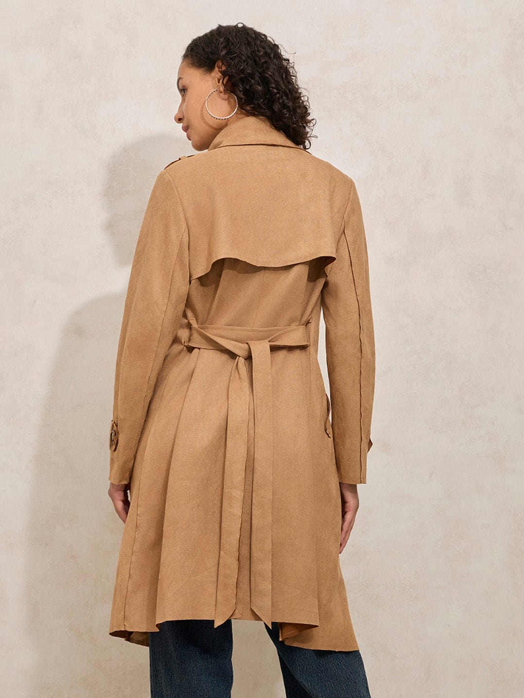 Women's Brown Trench Coat with Shoulder Flaps and Belt