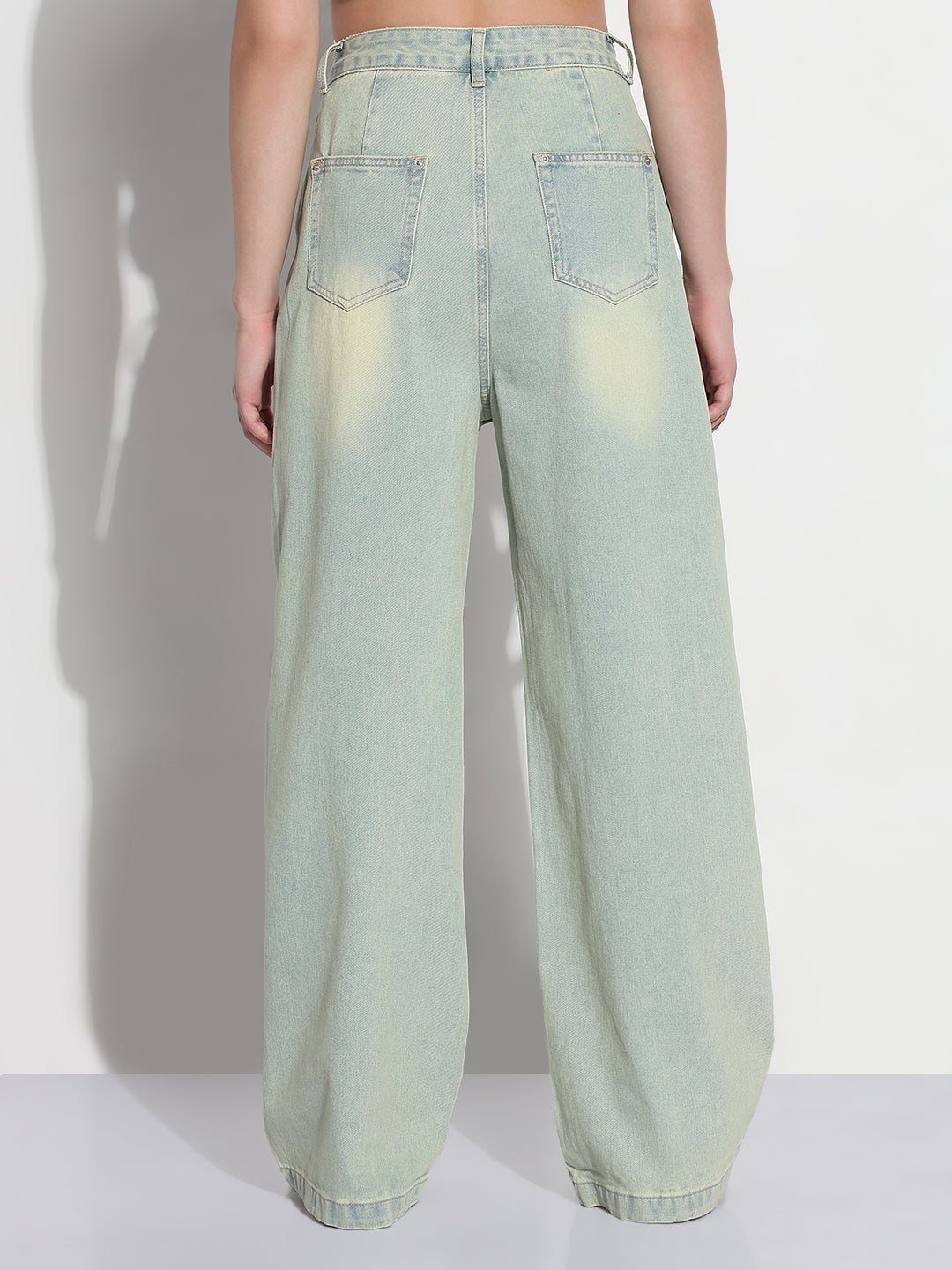 Women's Blue High Rise Distressed Baggy Jeans