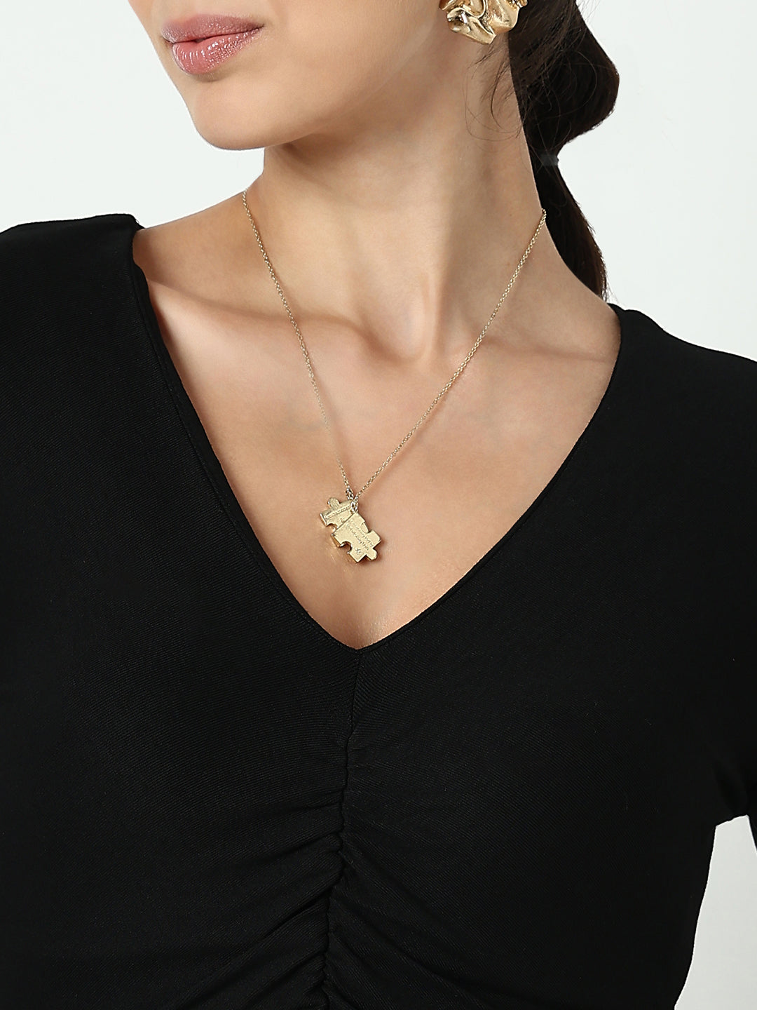 Women's Black V-Neck Ruched A-Line Dress