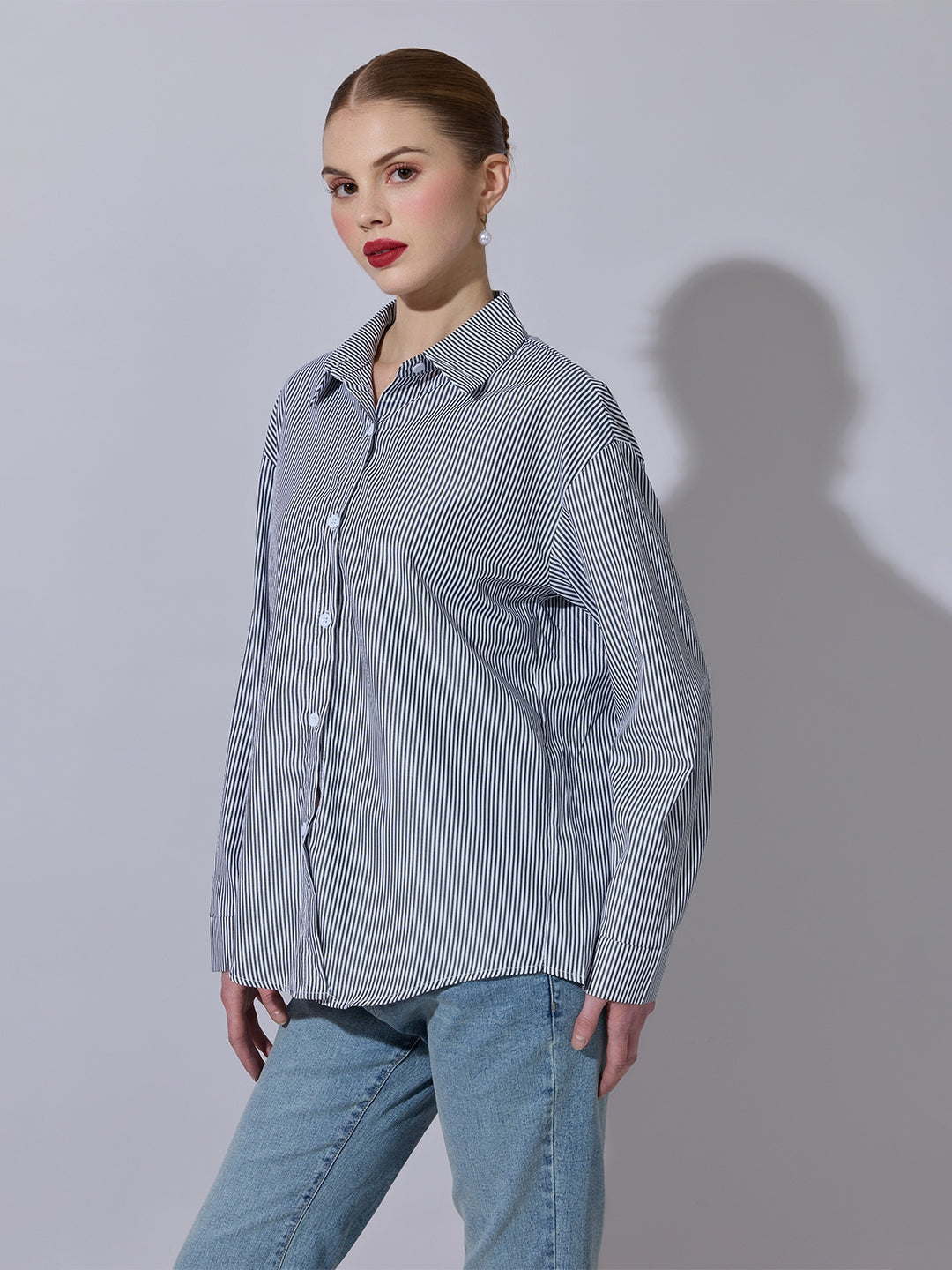 Women's Striped Black Button-Down Shirt
