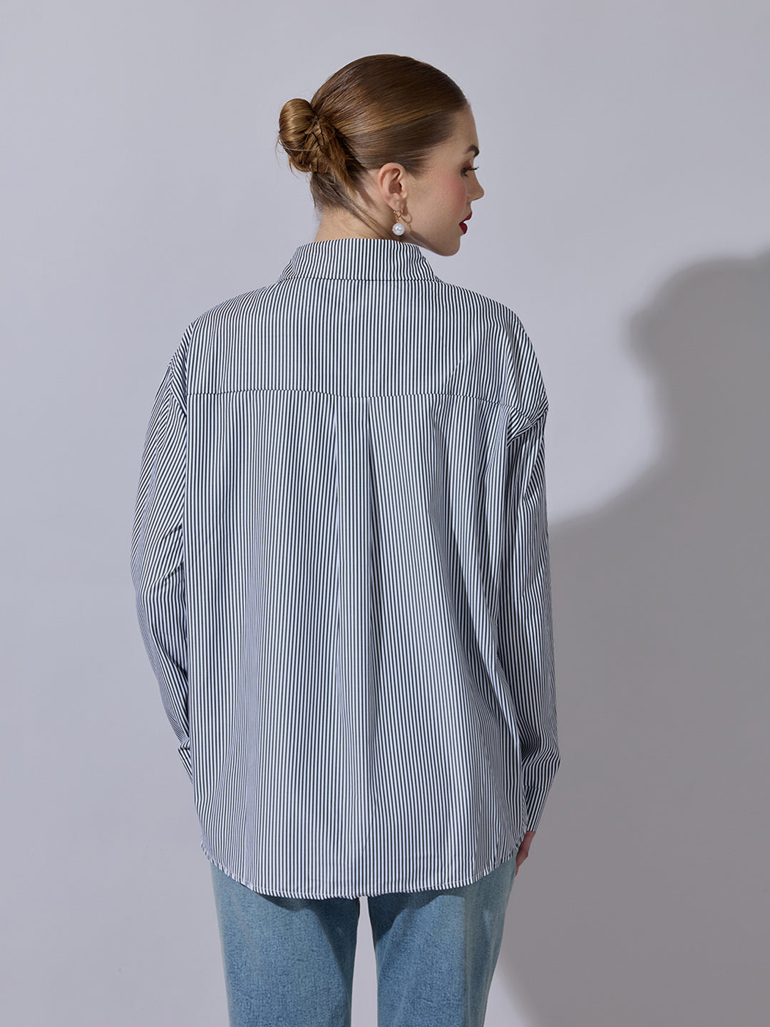 Women's Striped Black Button-Down Shirt