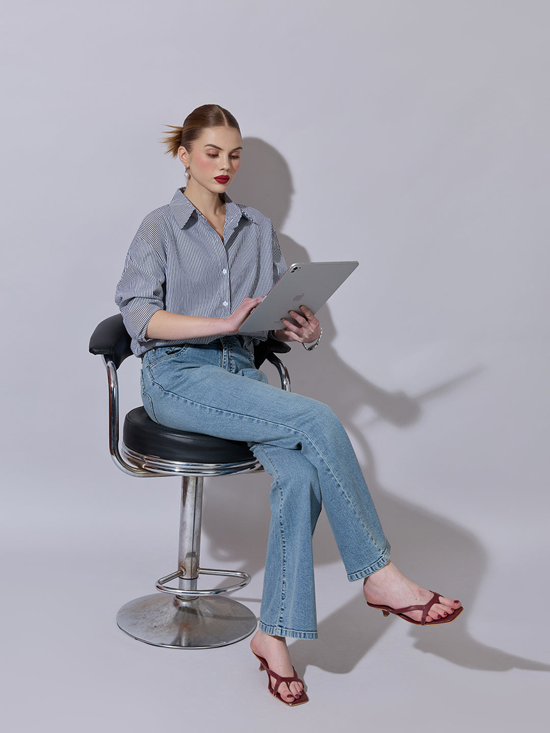 Women's Striped Black Button-Down Shirt