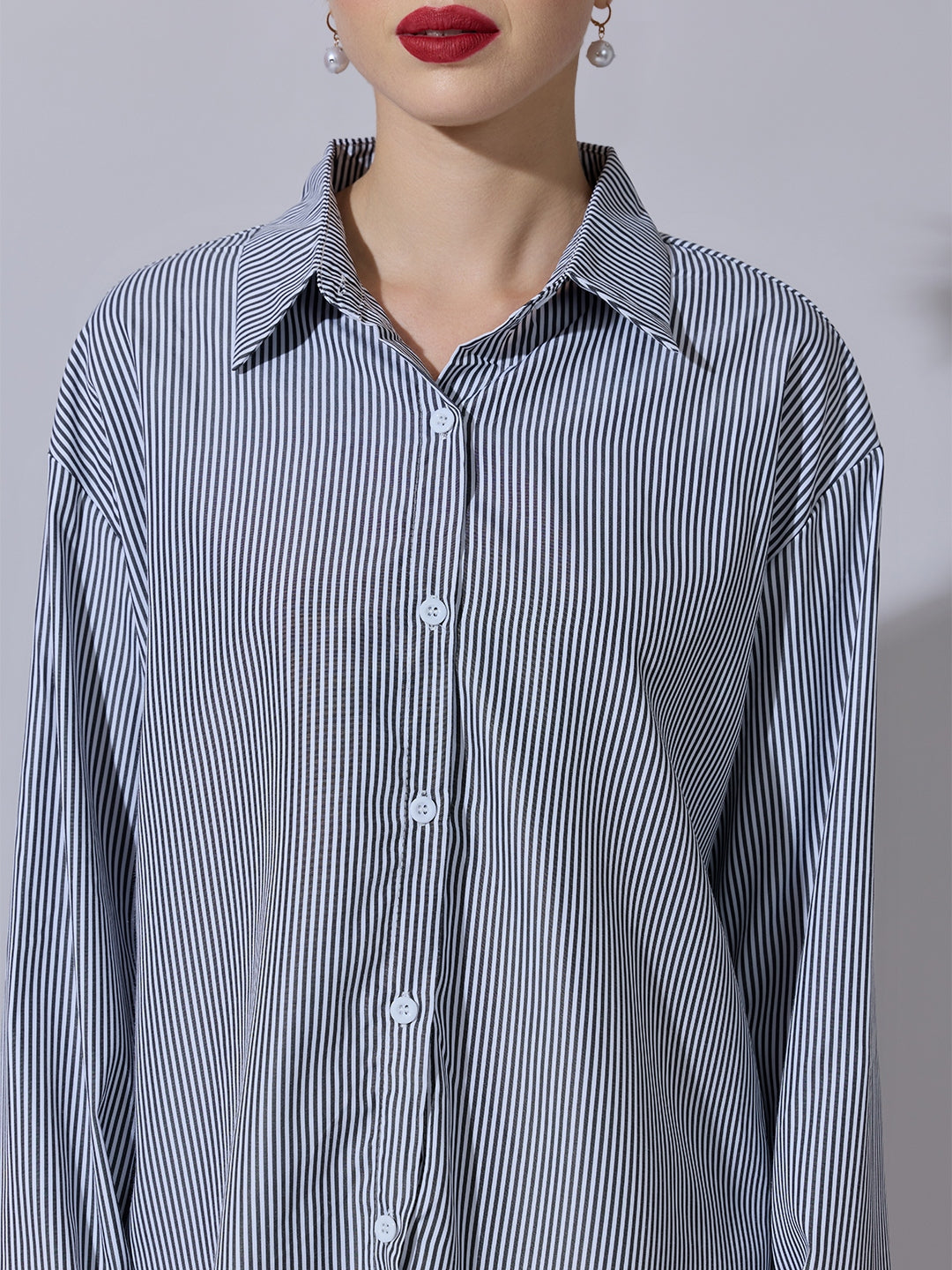 Women's Striped Black Button-Down Shirt