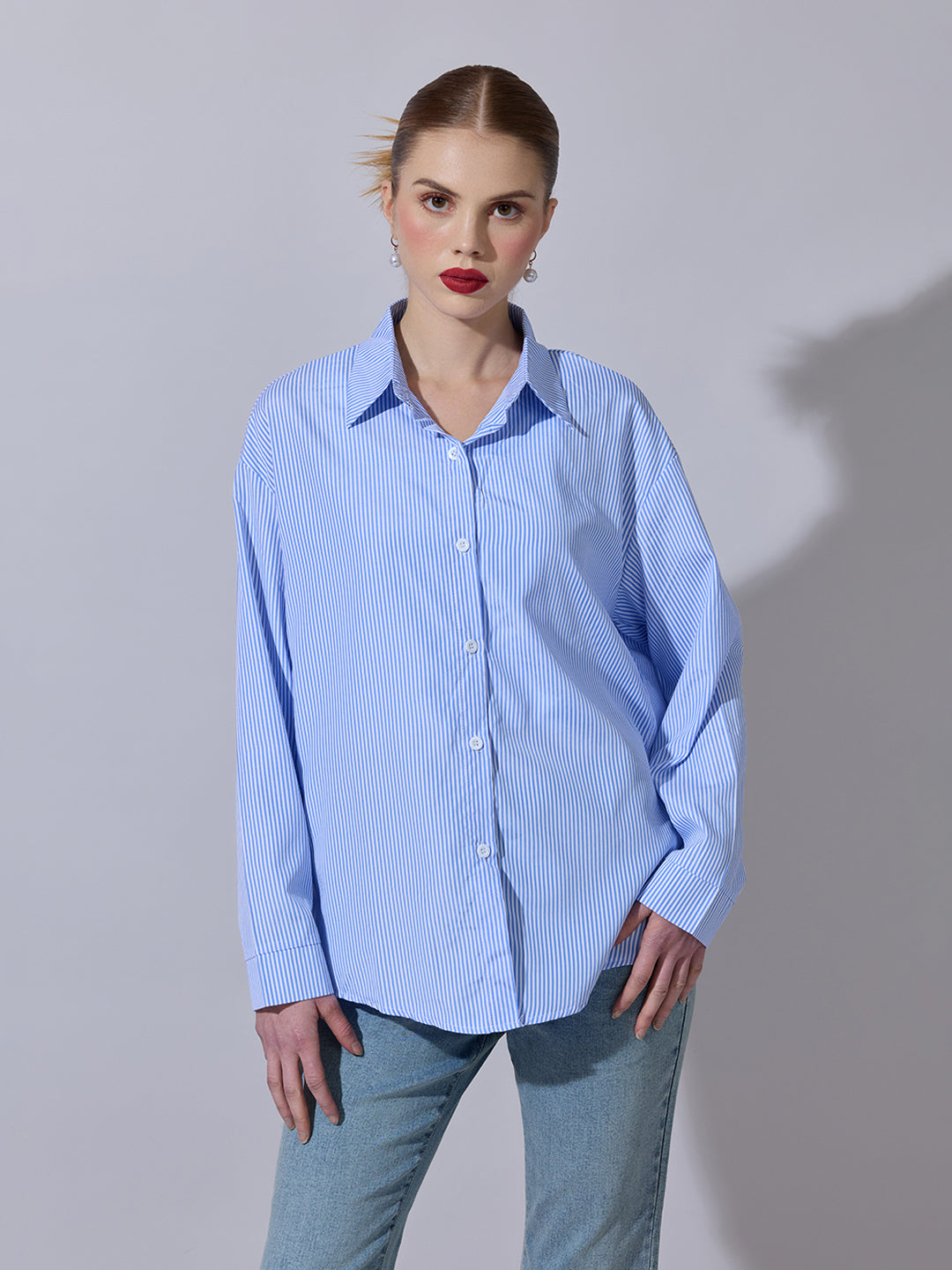 Women's Striped Blue Button-Down Shirt