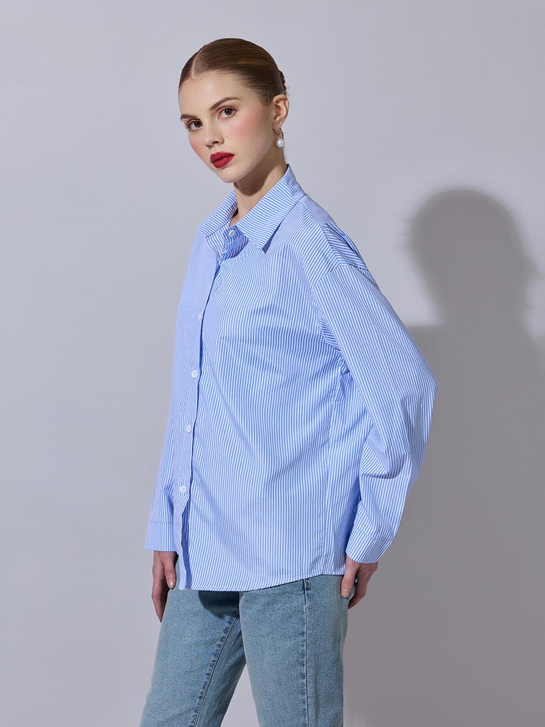 Women's Striped Blue Button-Down Shirt