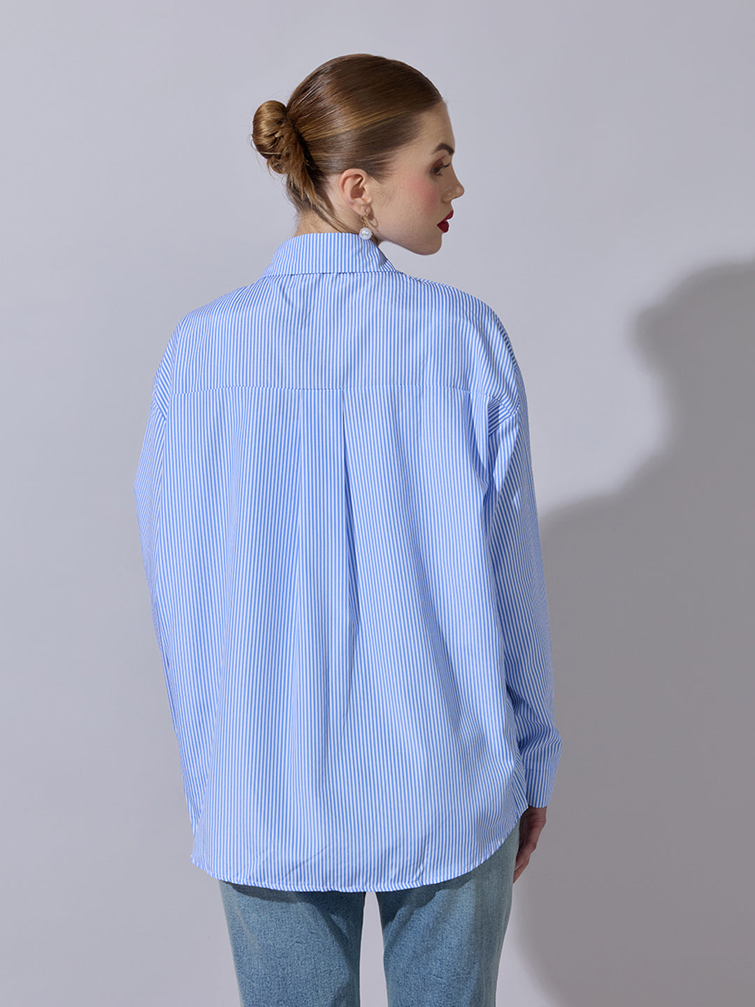 Women's Striped Blue Button-Down Shirt