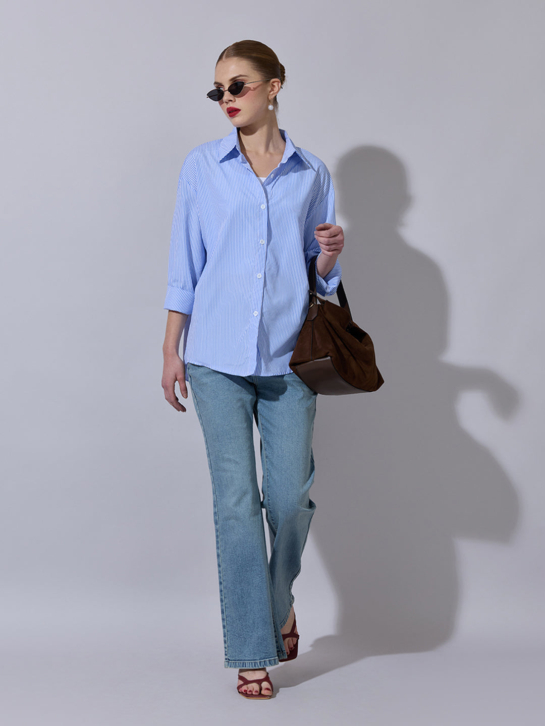 Women's Striped Blue Button-Down Shirt
