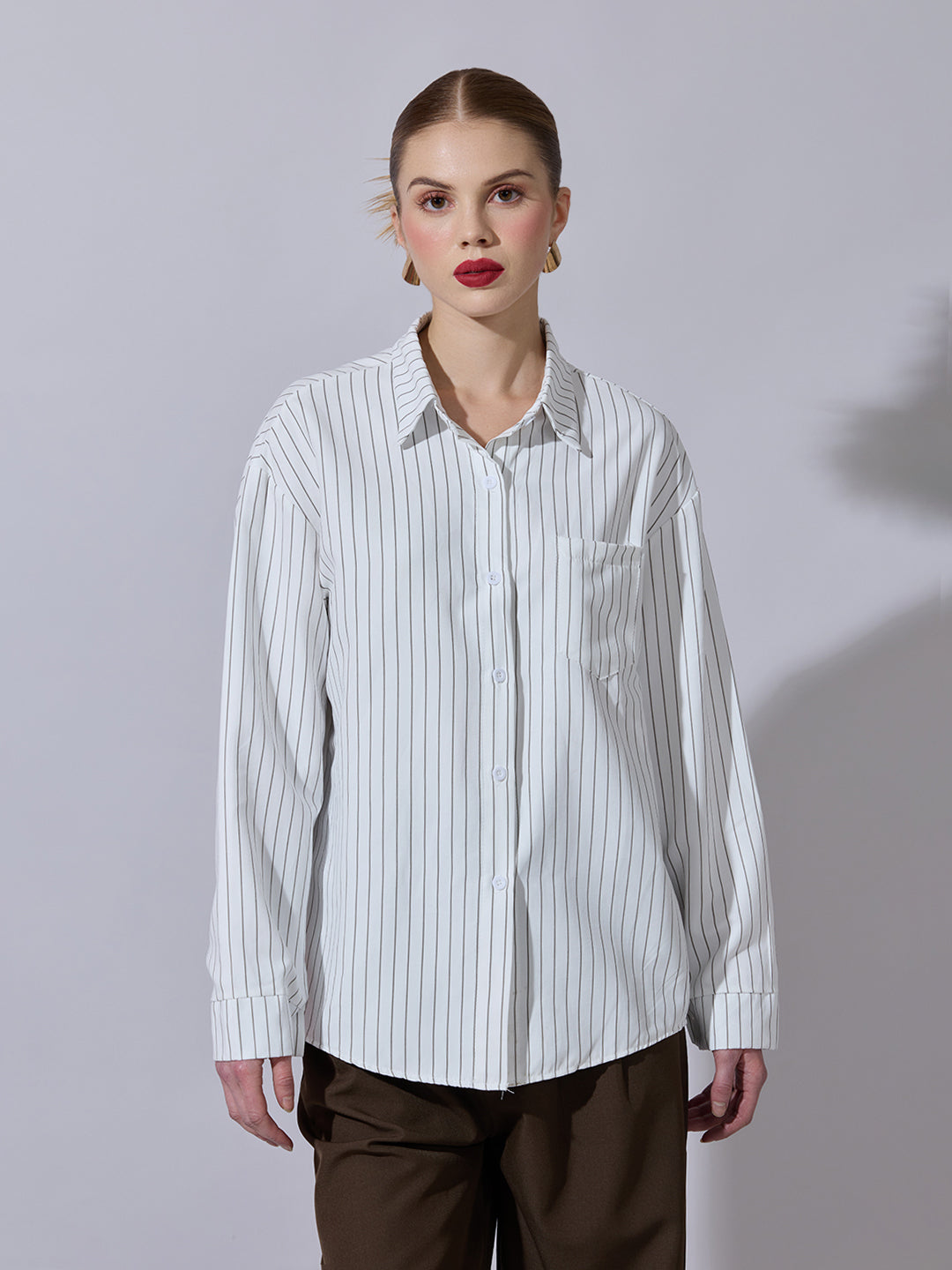 Women's Pinstriped White Button-Down Shirt