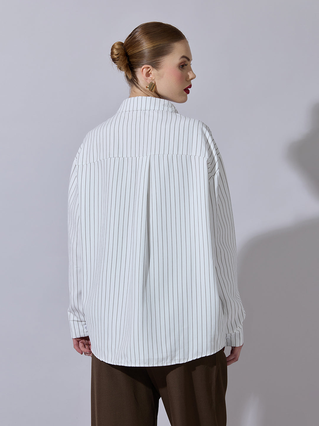 Women's Pinstriped White Button-Down Shirt