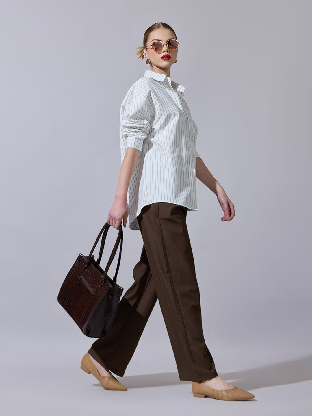 Women's Pinstriped White Button-Down Shirt