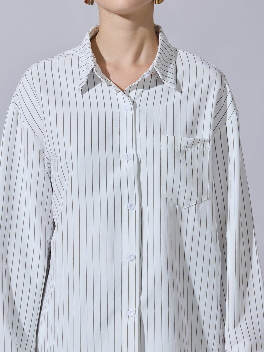 Women's Pinstriped White Button-Down Shirt