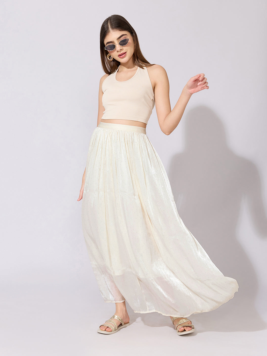 Women's Cream Shimmer Maxi Skirt