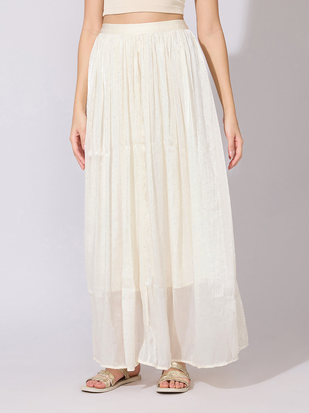 Women's Cream Shimmer Maxi Skirt