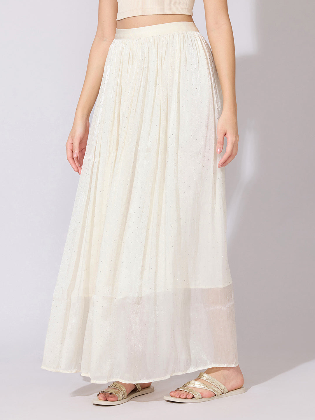 Women's Cream Shimmer Maxi Skirt