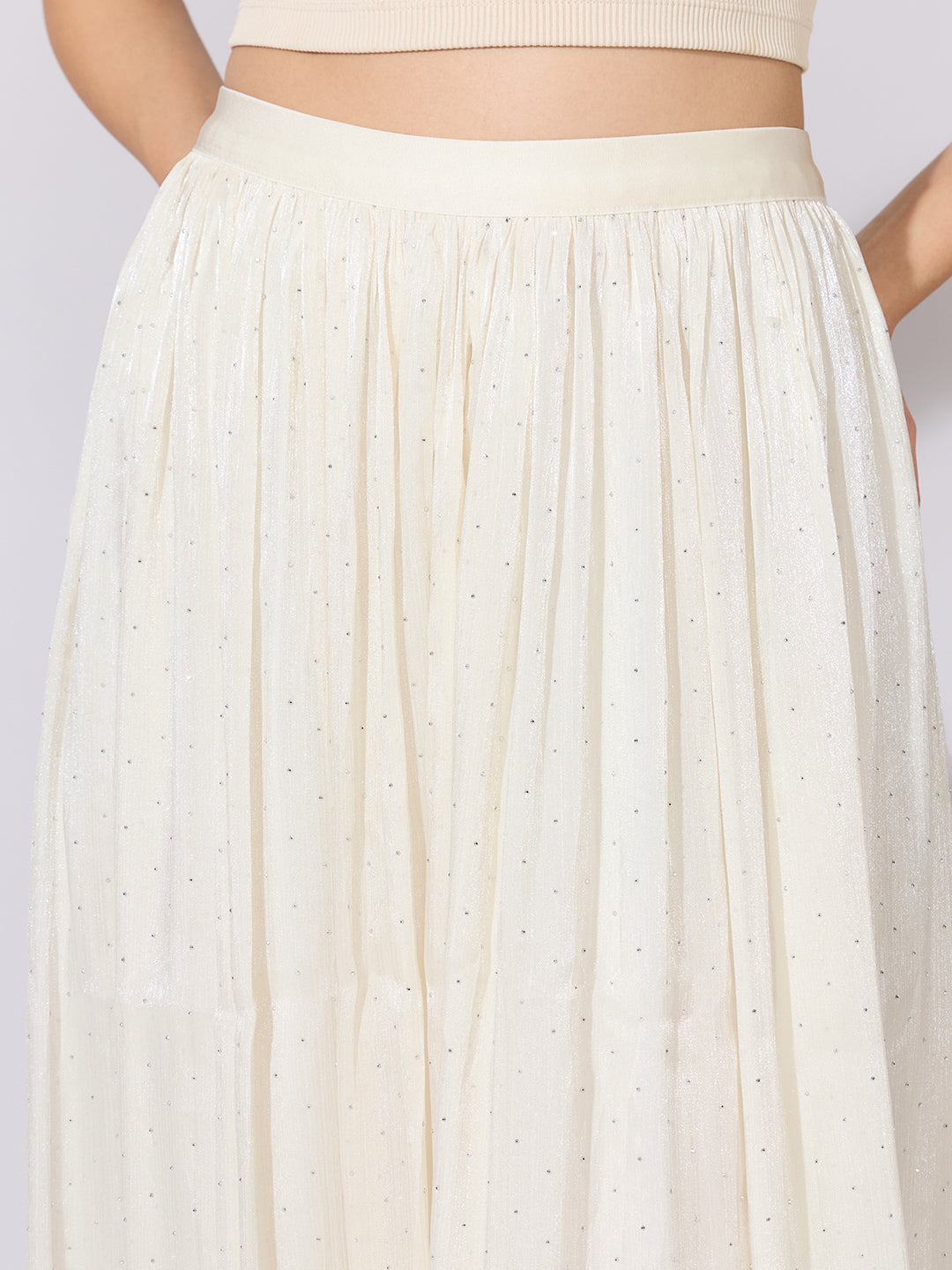 Women's Cream Shimmer Maxi Skirt