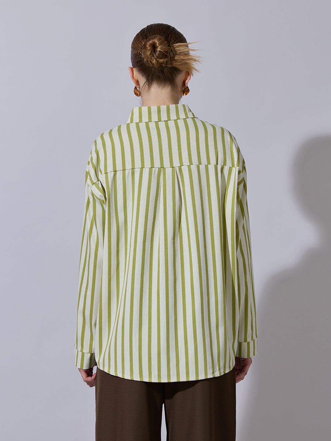Women's Striped Green Button-Down Shirt