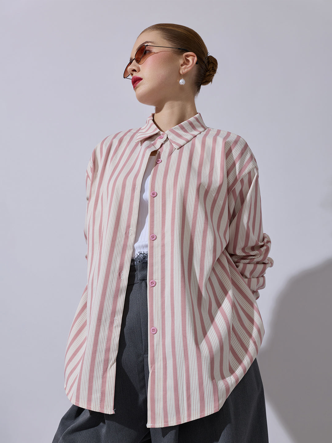 Women's Striped Pink Button-Down Shirt