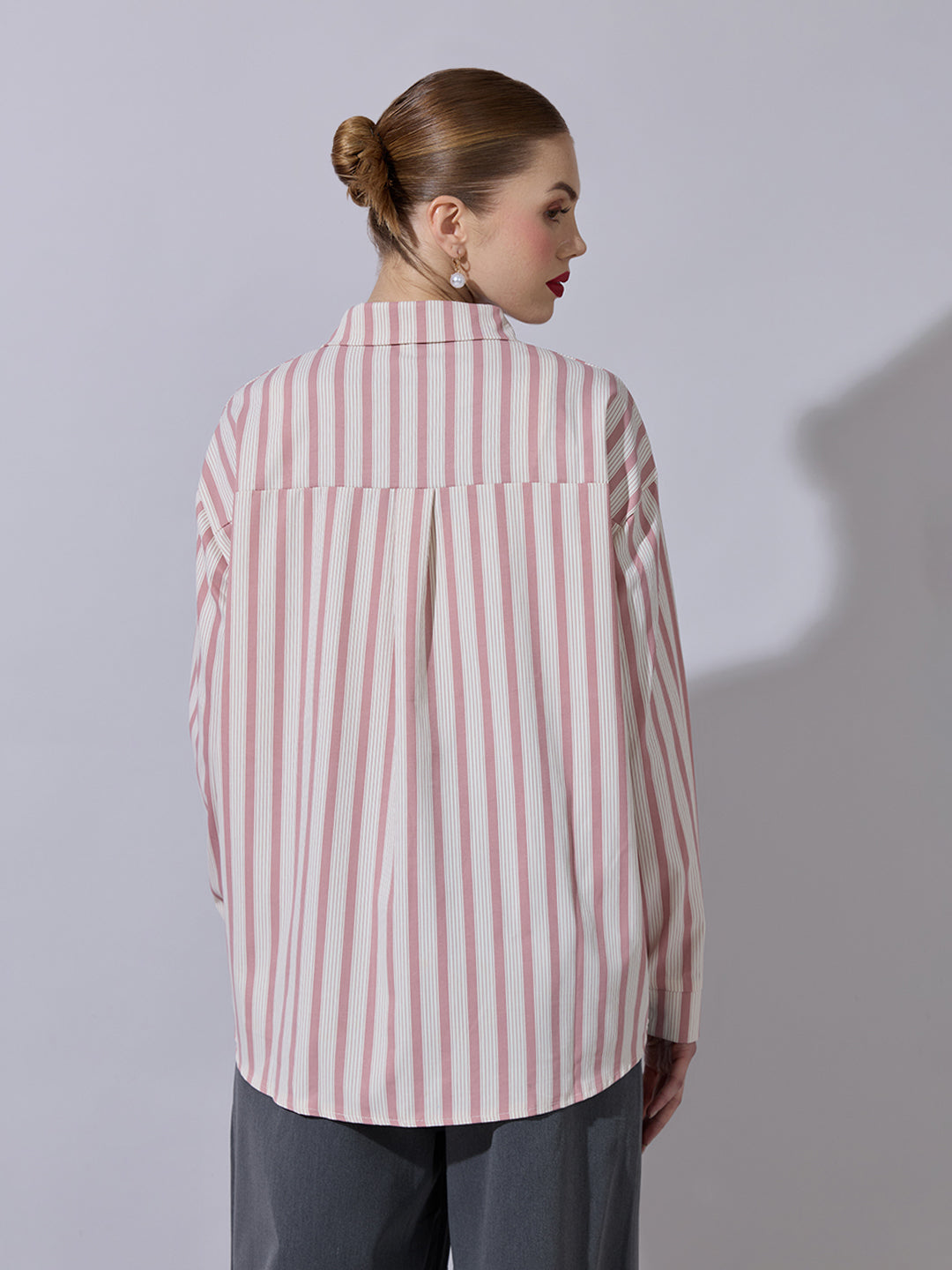 Women's Striped Pink Button-Down Shirt