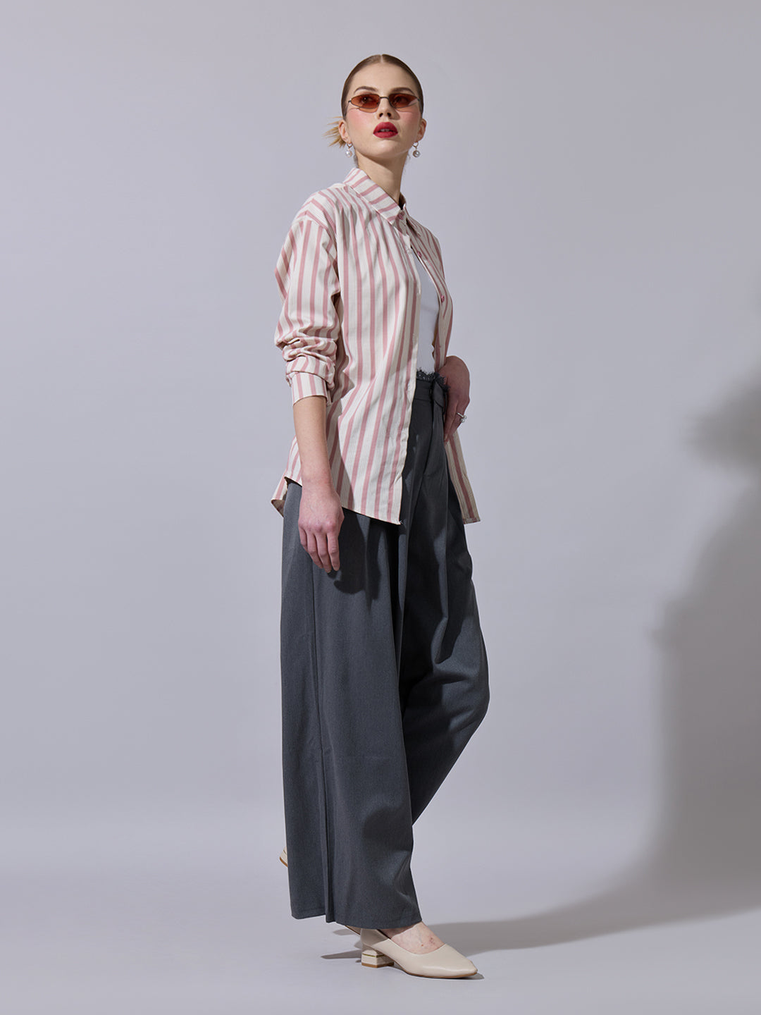 Women's Striped Pink Button-Down Shirt