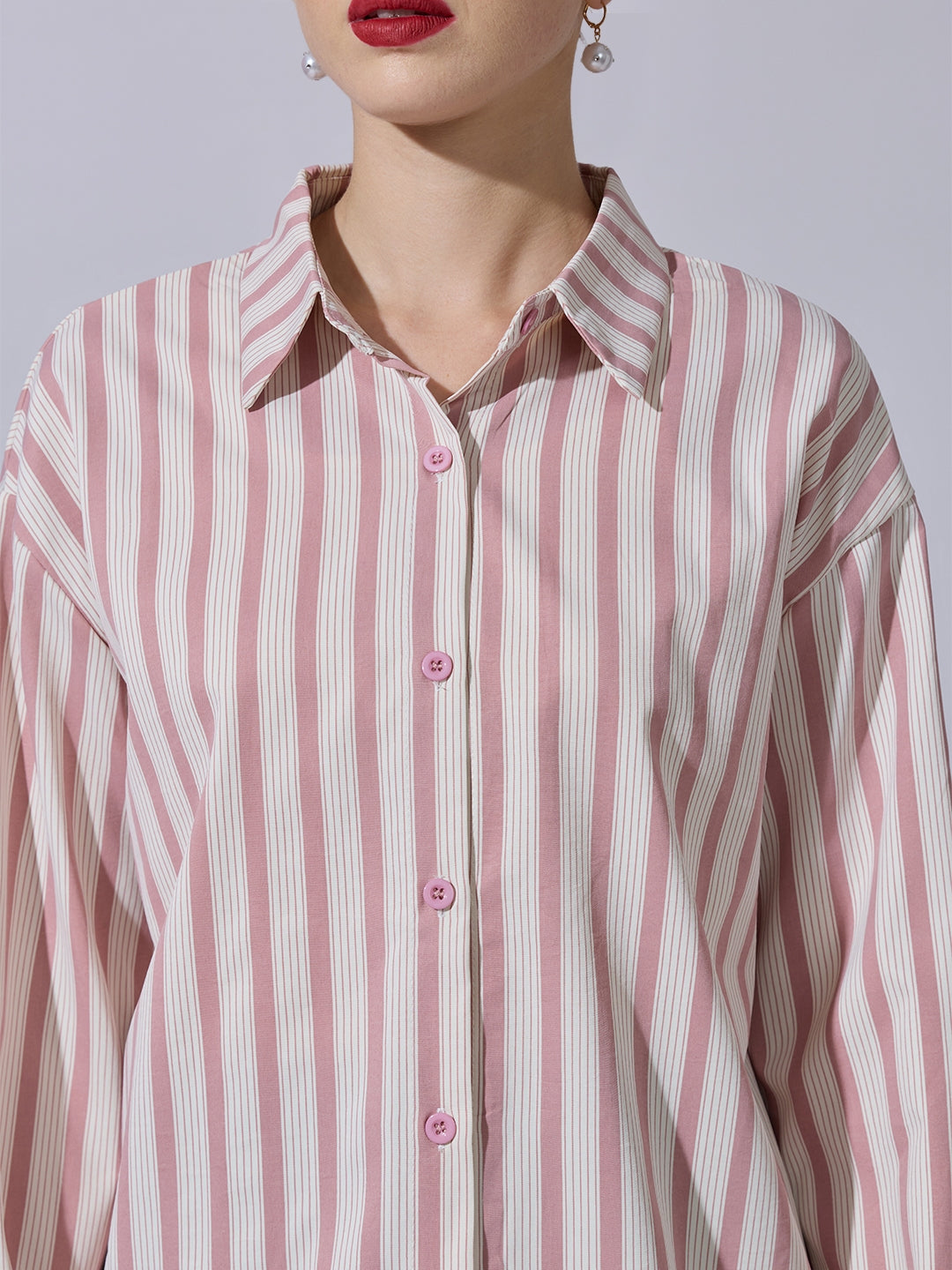 Women's Striped Pink Button-Down Shirt