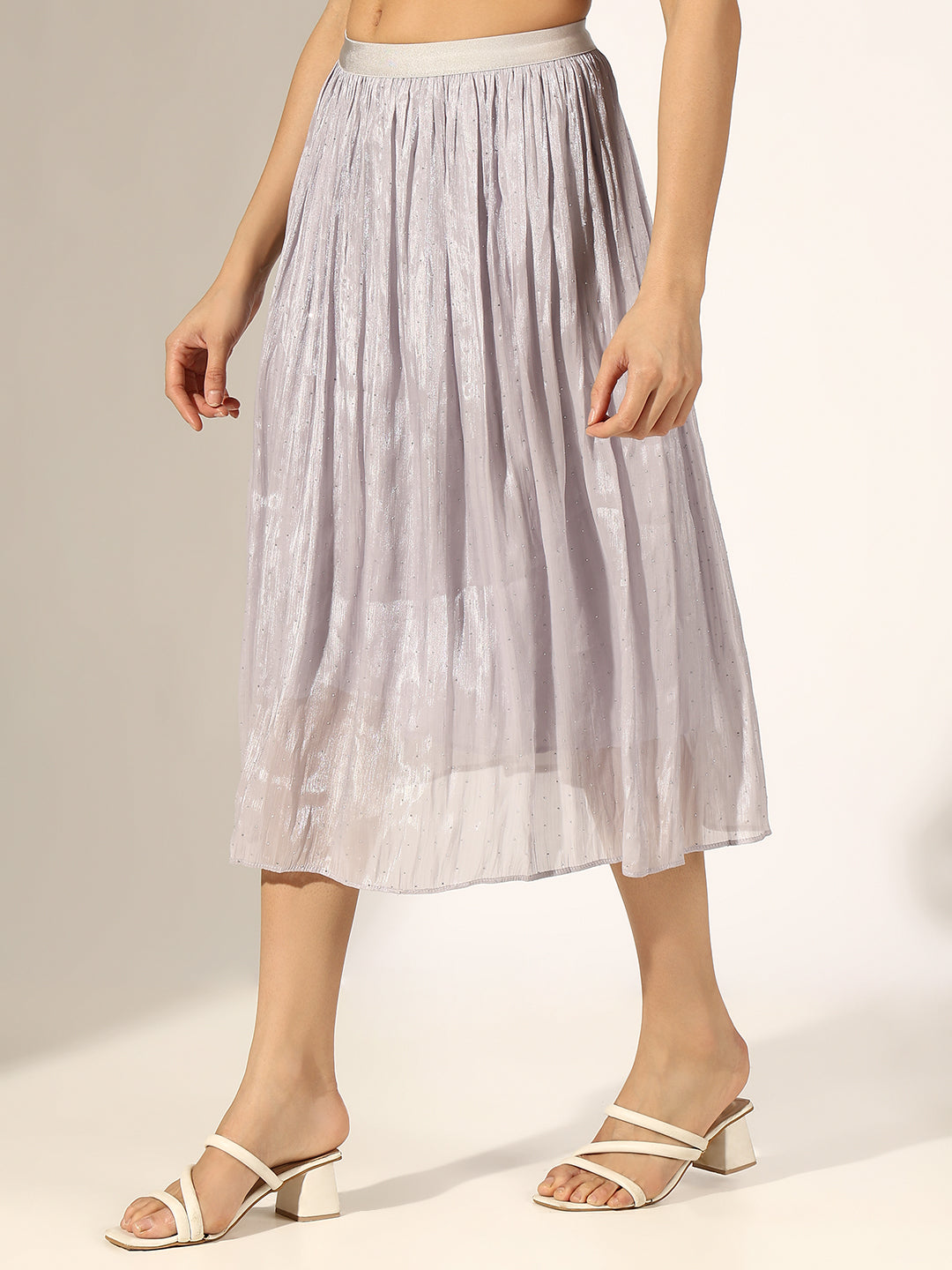 Women's Shimmer Purple Midi Skirt