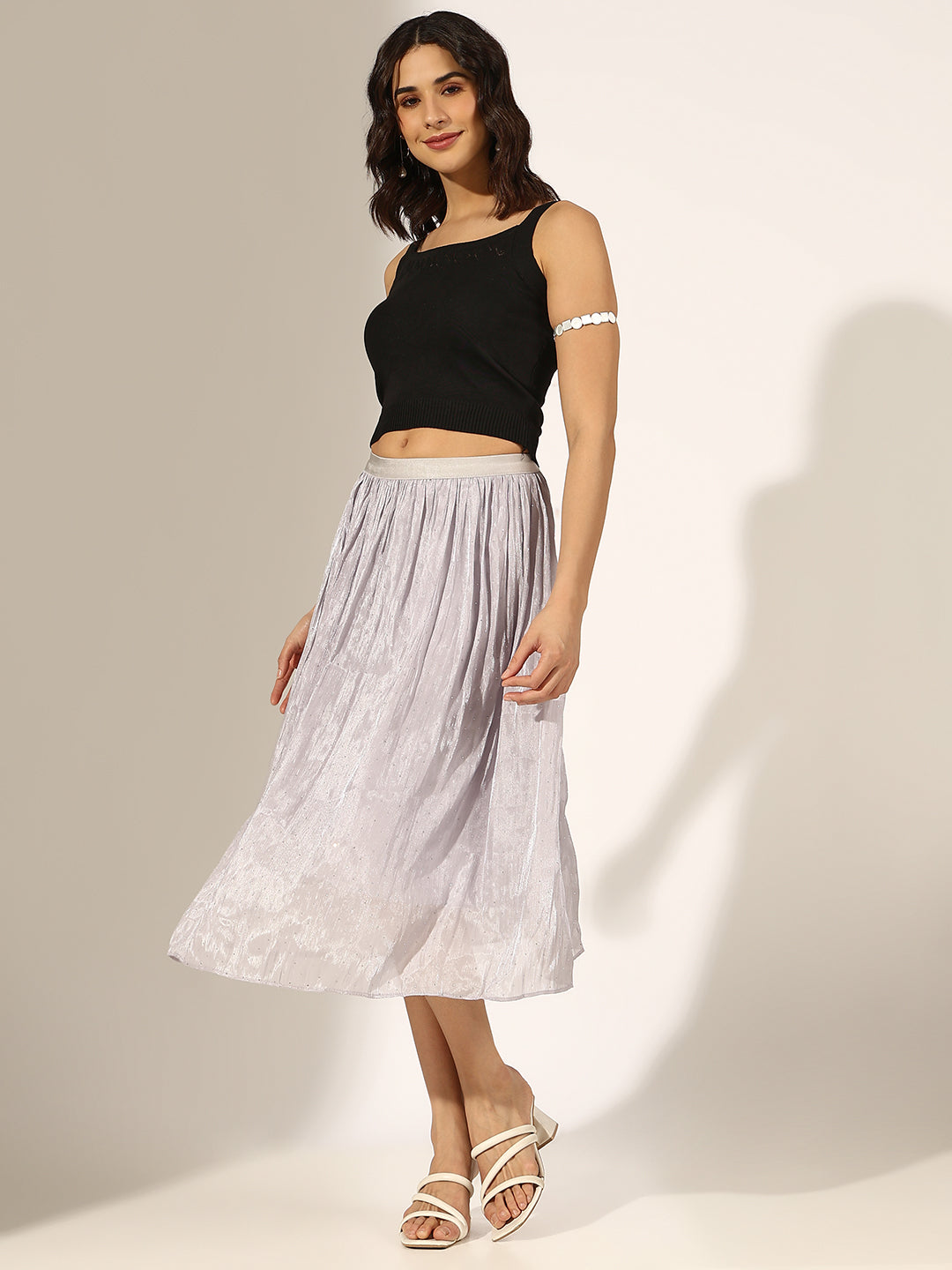 Women's Shimmer Purple Midi Skirt