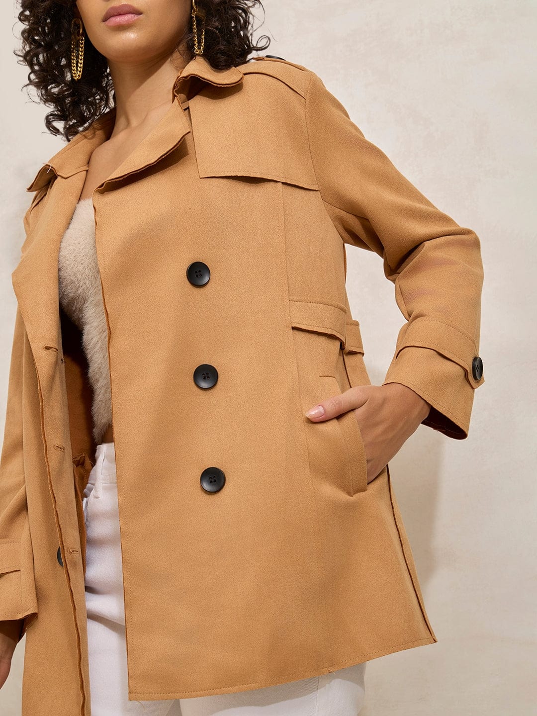Women's Brown Short Trench Coat