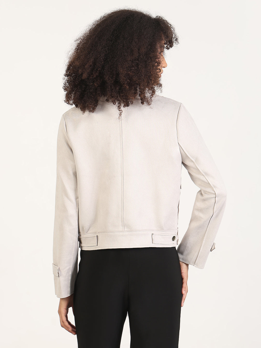 Women's Solid Grey Lapel Collar Tailored Jacket