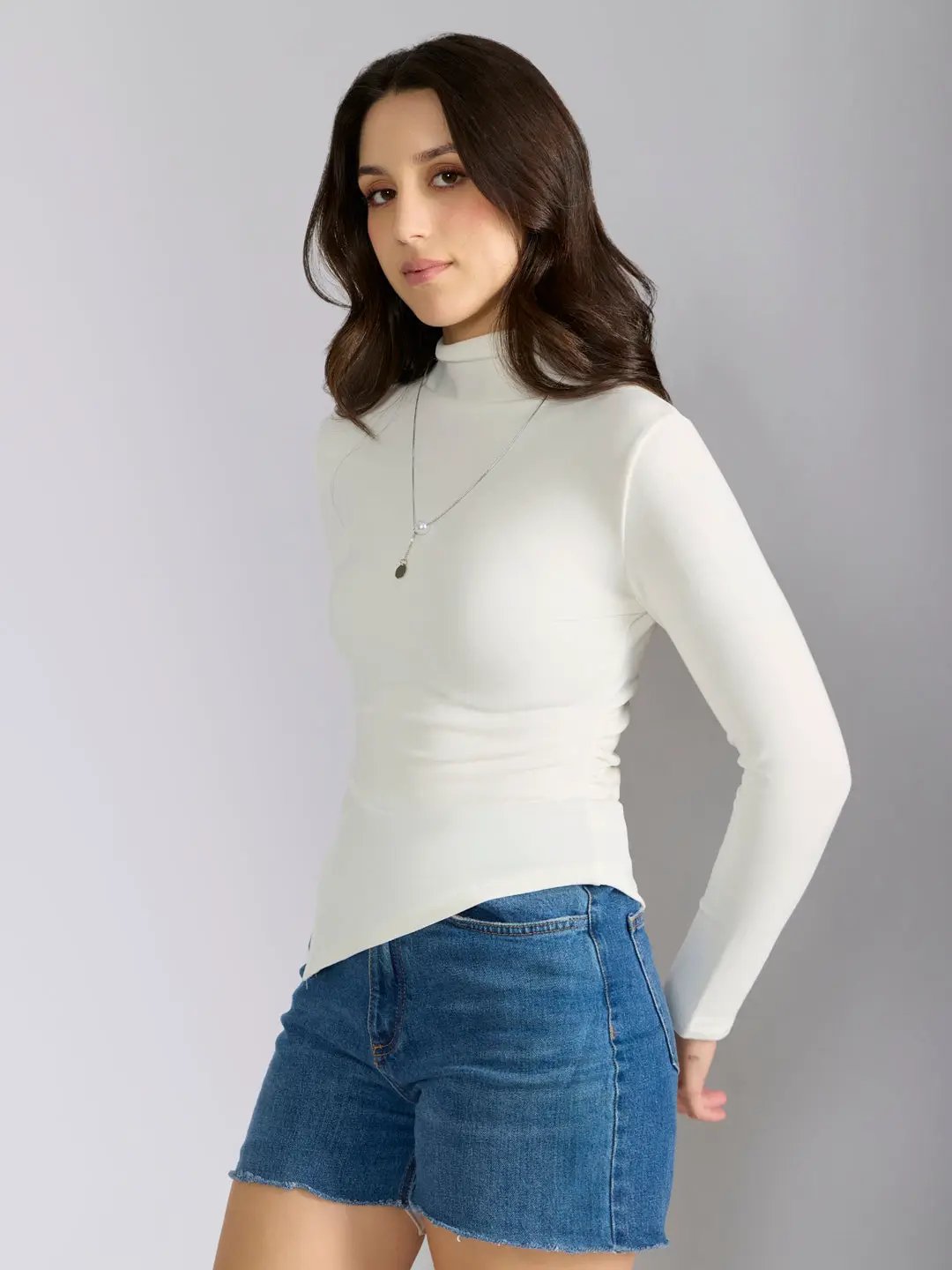 Women's White Asymmetric Hem Top with Neck Chain - from SHOWOFFFF
