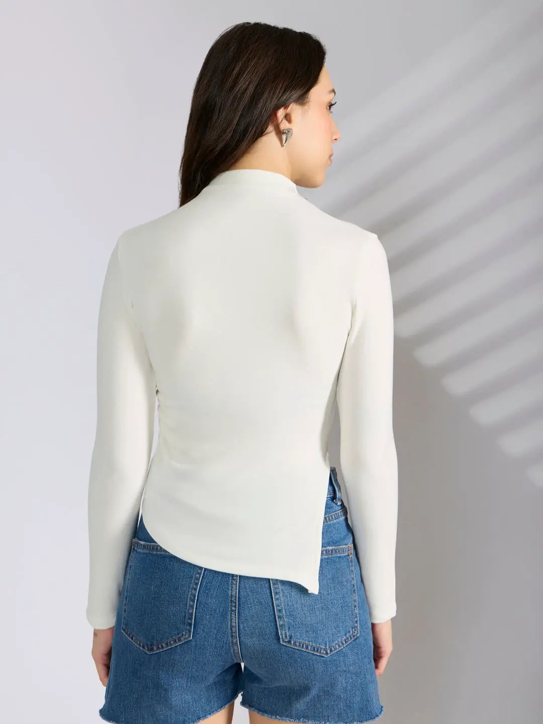 Women's White Asymmetric Hem Top with Neck Chain - from SHOWOFFFF