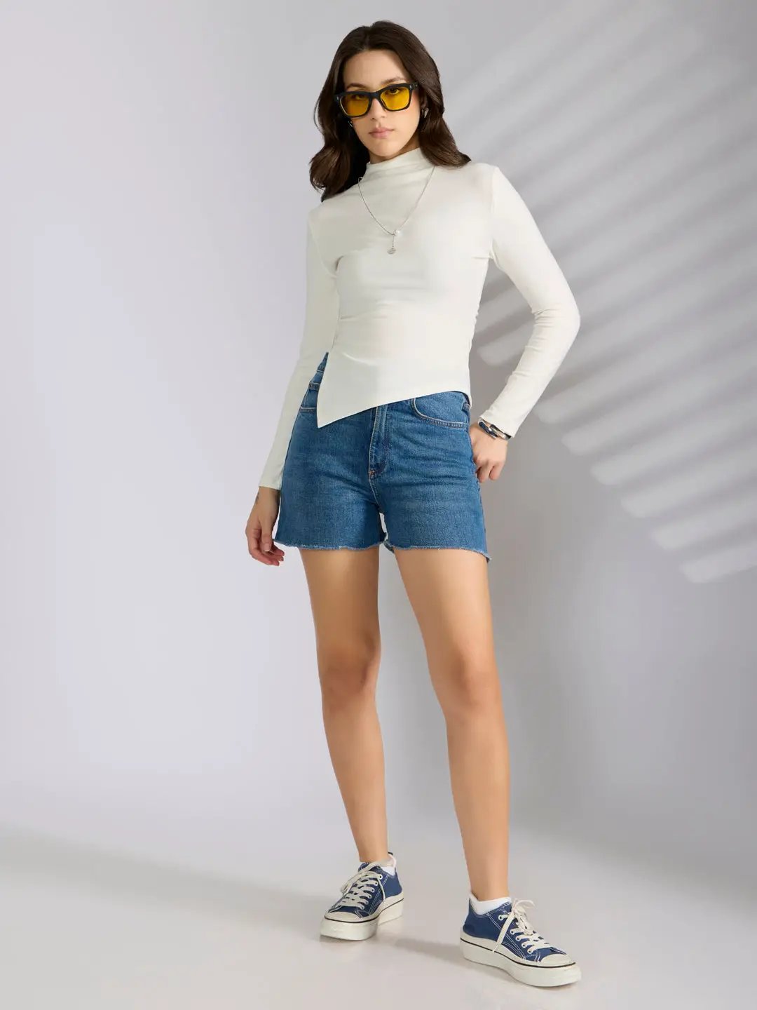Women's White Asymmetric Hem Top with Neck Chain - from SHOWOFFFF