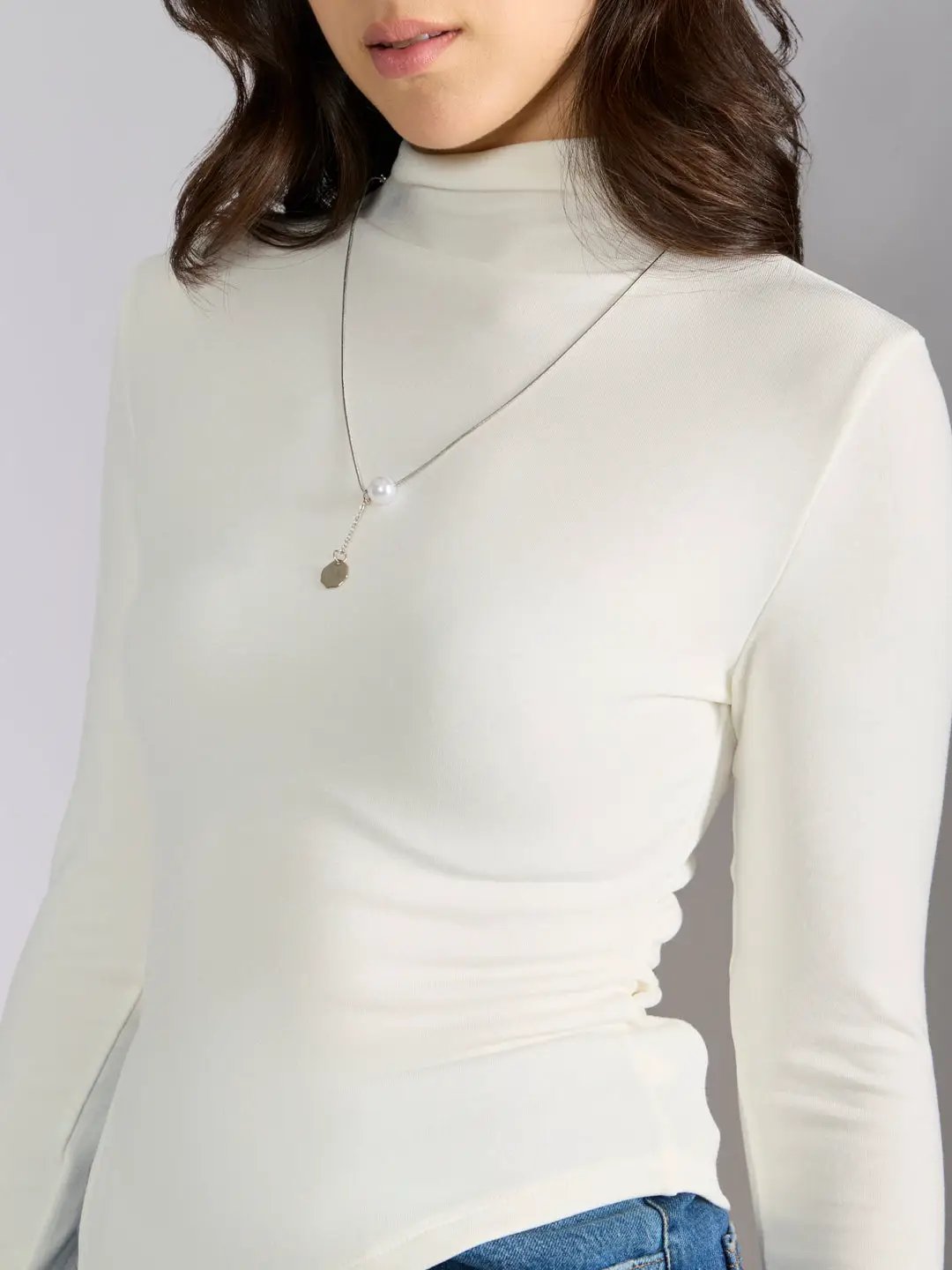 Women's White Asymmetric Hem Top with Neck Chain - from SHOWOFFFF