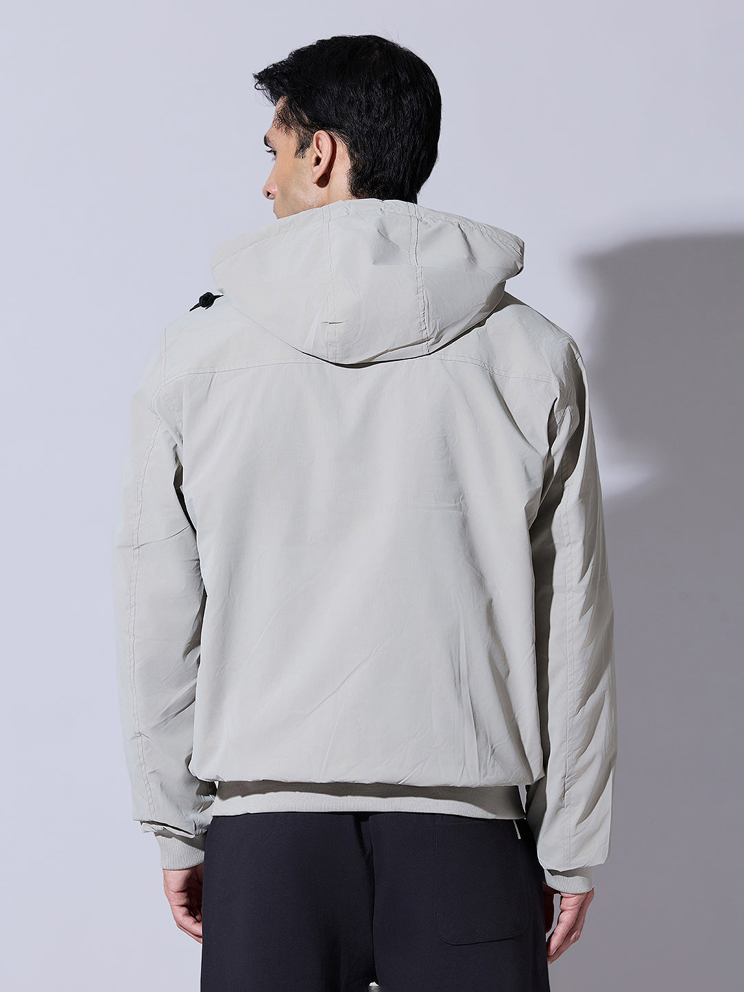 Men's Beige Zip-Up Reversible Jacket with Detachable Hood