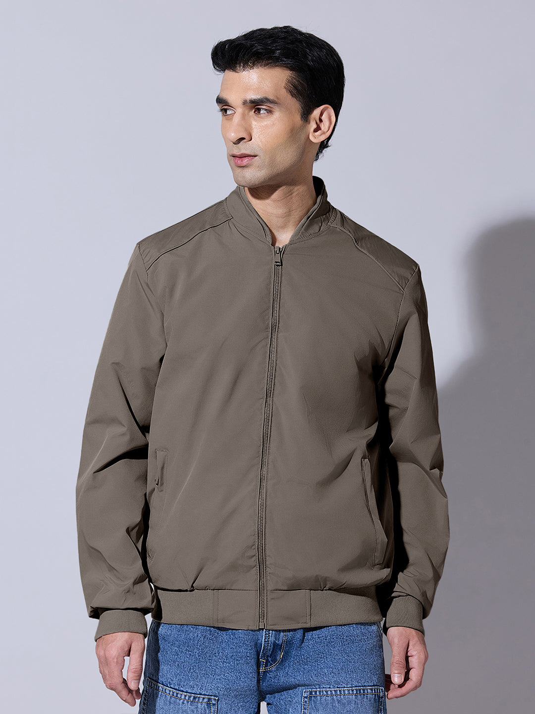 Men's Brown Zip-Up Bomber Jacket