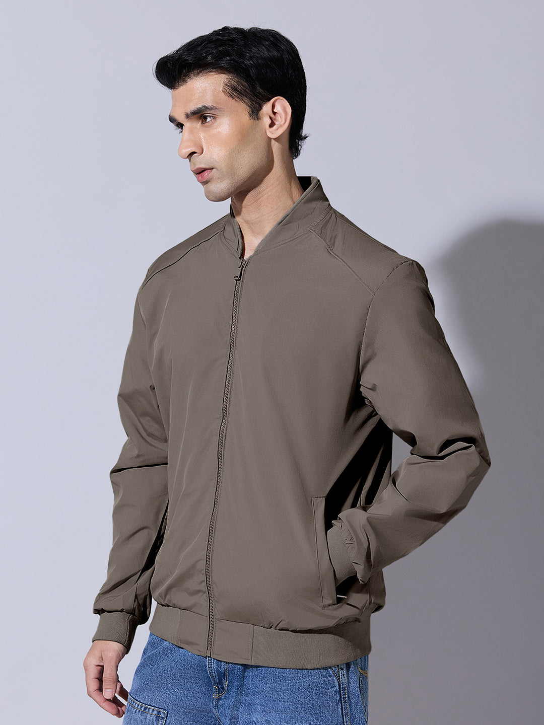 Men's Brown Zip-Up Bomber Jacket