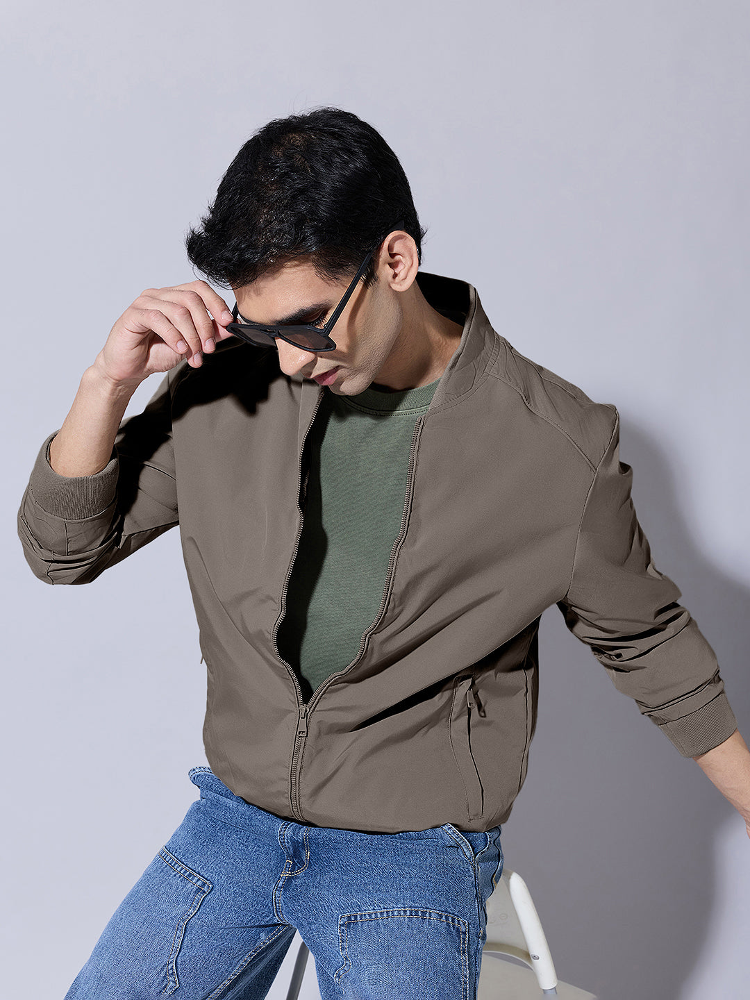 Men's Brown Zip-Up Bomber Jacket