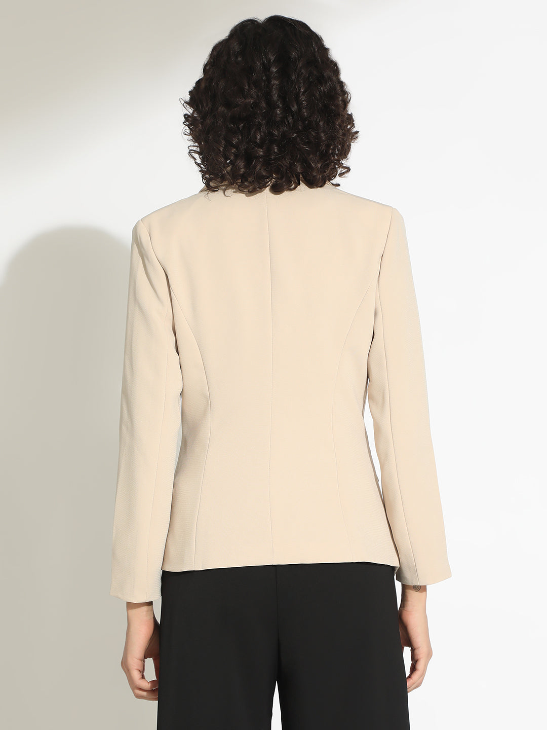 Women's Beige Tailored Blazer with Asymmetric Hem
