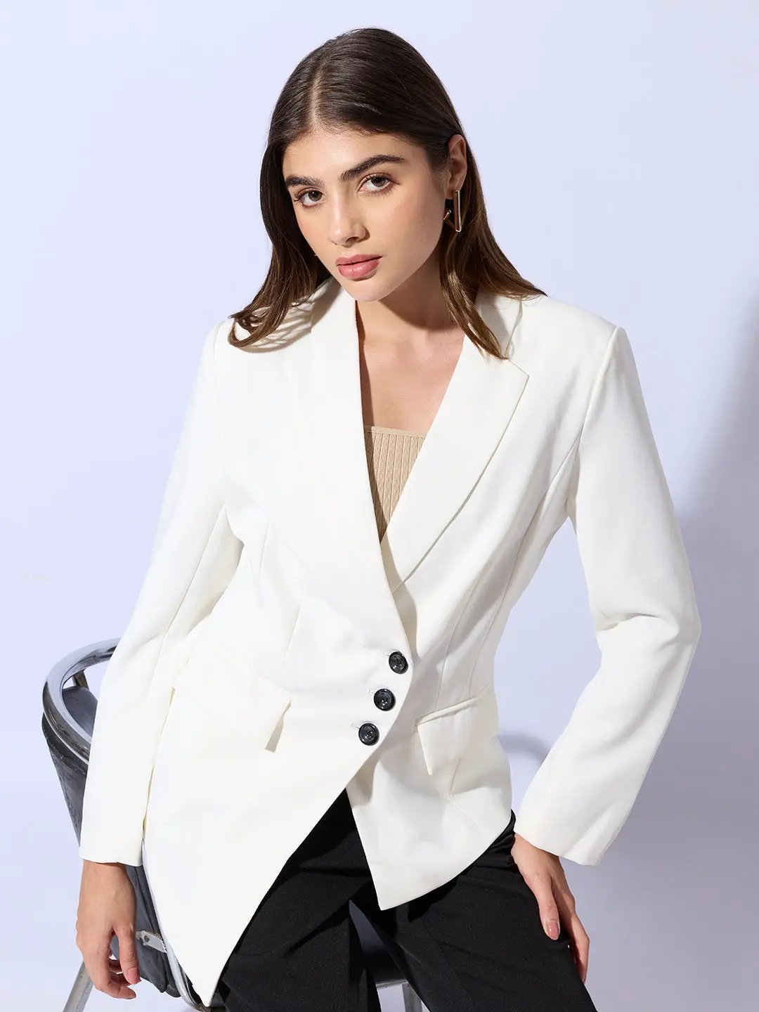 Women's Off White Tailored Blazer with Asymmetric Hem - from SHOWOFFFF