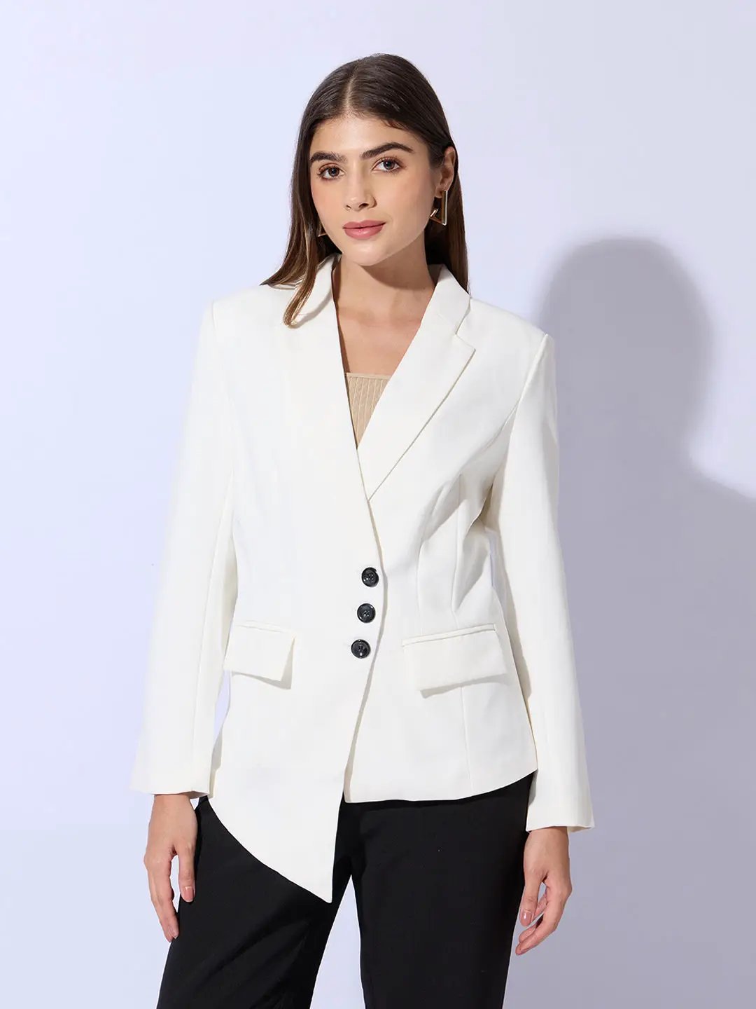 Women's Off White Tailored Blazer with Asymmetric Hem - from SHOWOFFFF