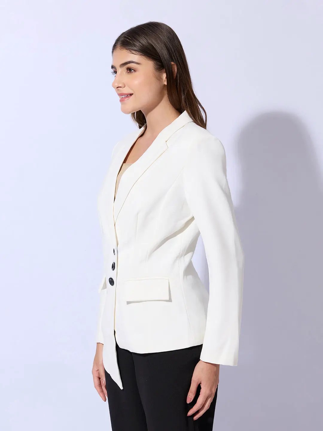 Women's Off White Tailored Blazer with Asymmetric Hem - from SHOWOFFFF
