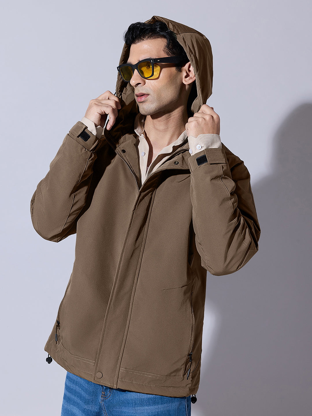 Men's Brown Hooded Zip-Up Jacket