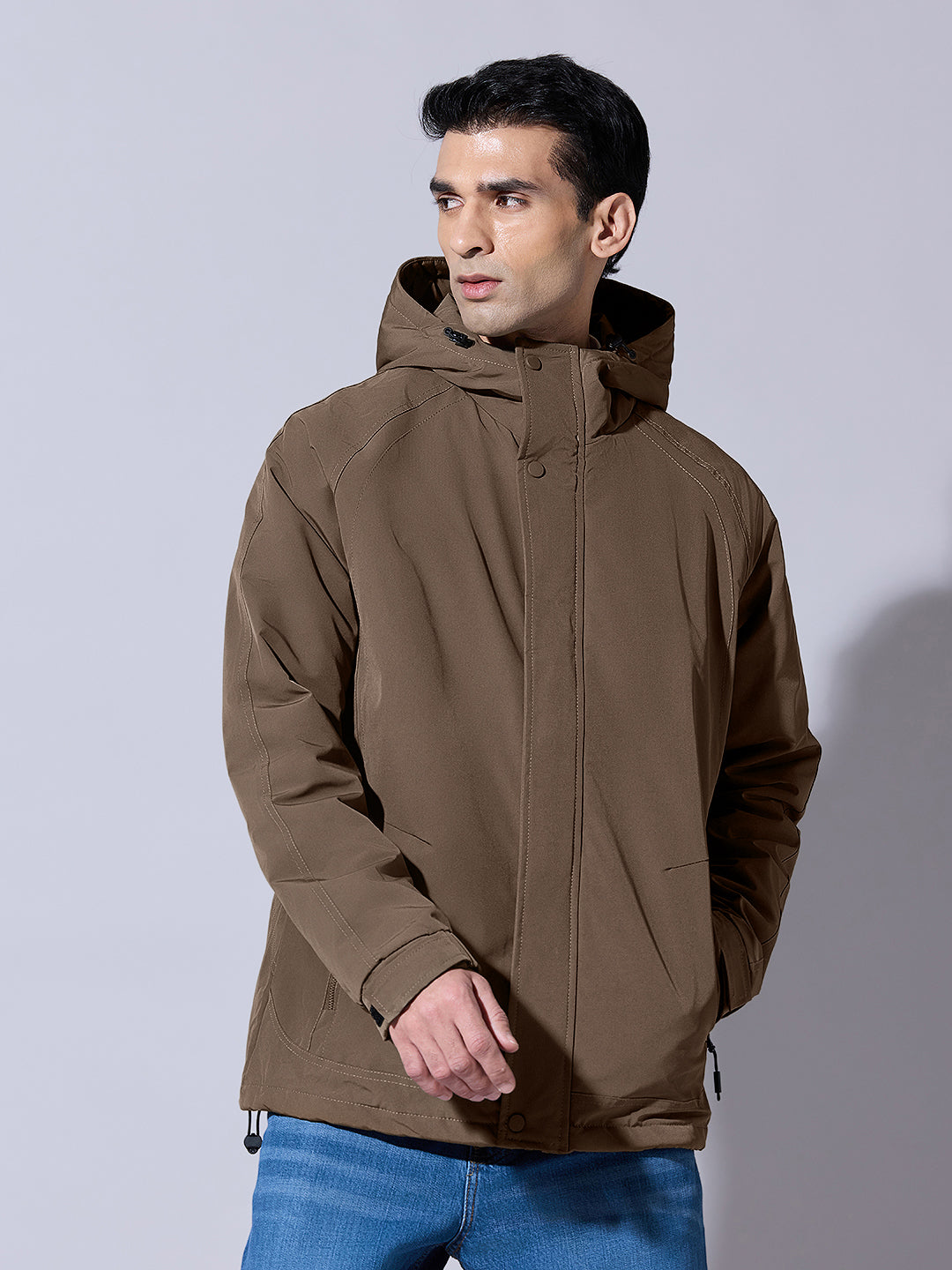 Men's Brown Hooded Zip-Up Jacket