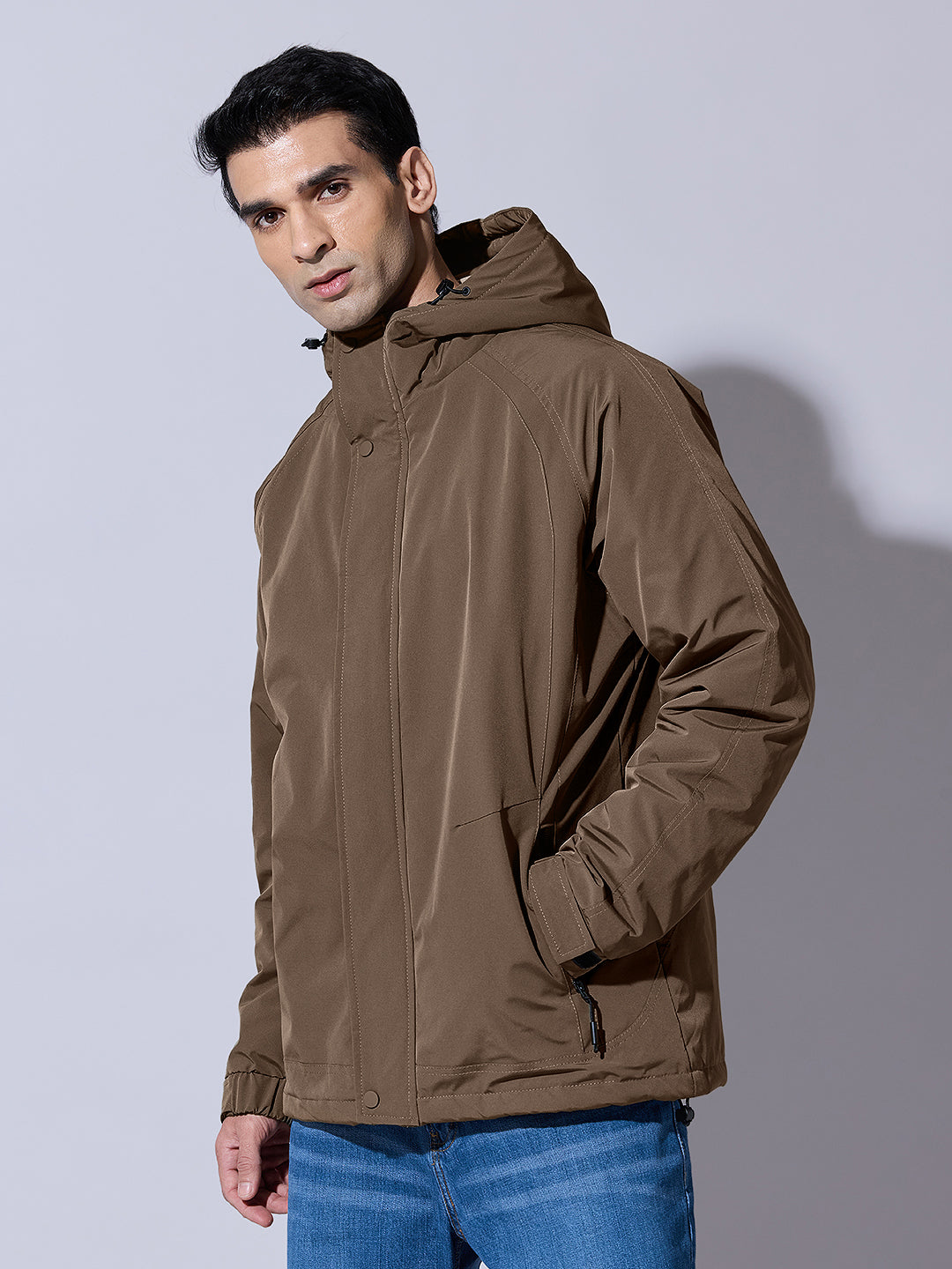 Men's Brown Hooded Zip-Up Jacket
