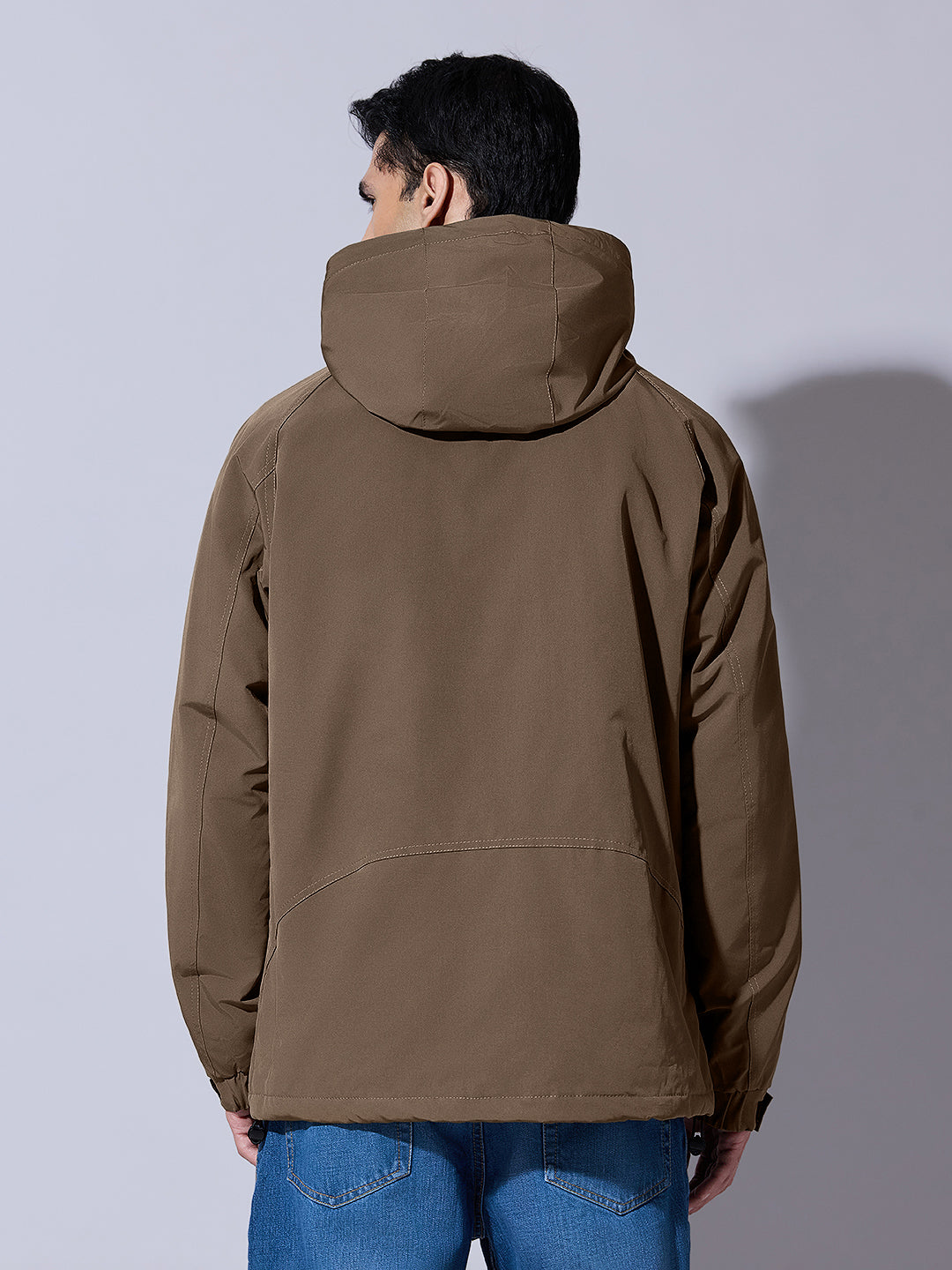 Men's Brown Hooded Zip-Up Jacket