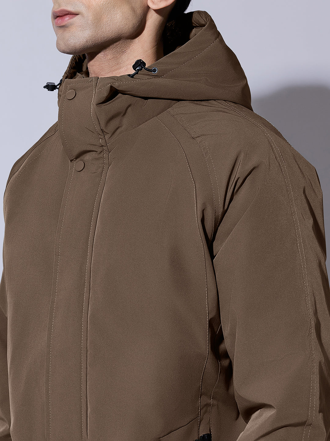 Men's Brown Hooded Zip-Up Jacket