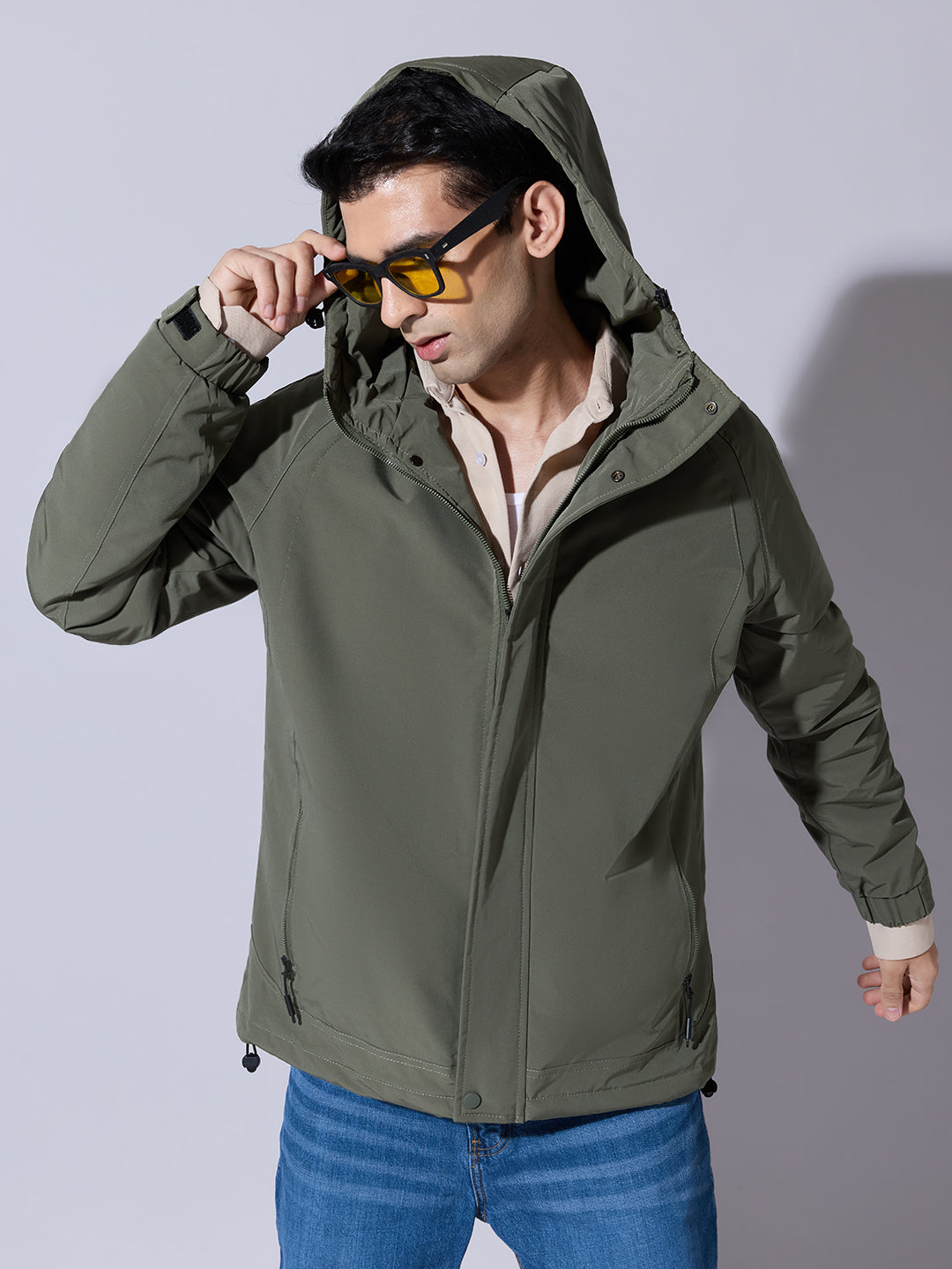 Men's Green Hooded Zip-Up Jacket