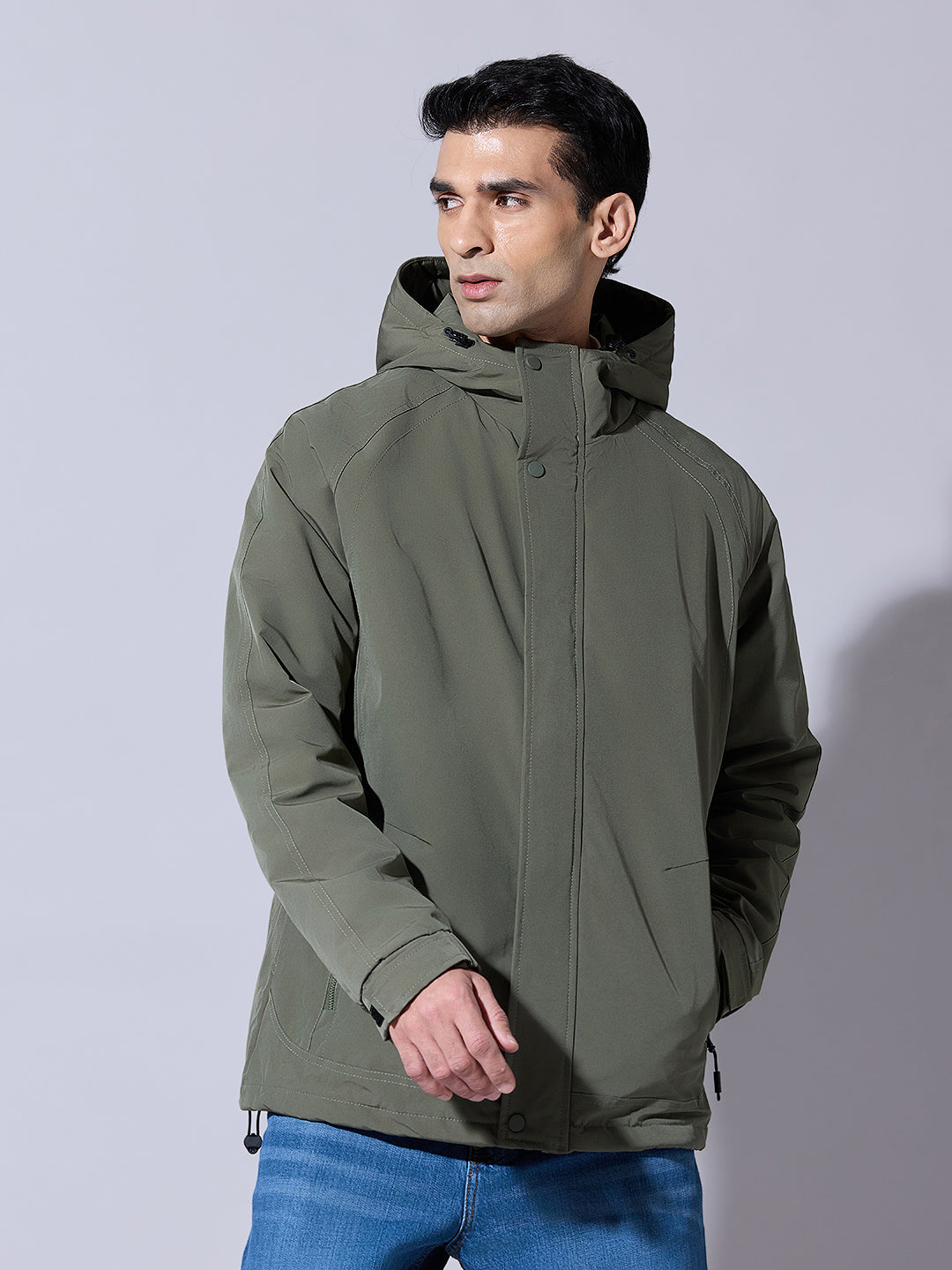 Men's Green Hooded Zip-Up Jacket